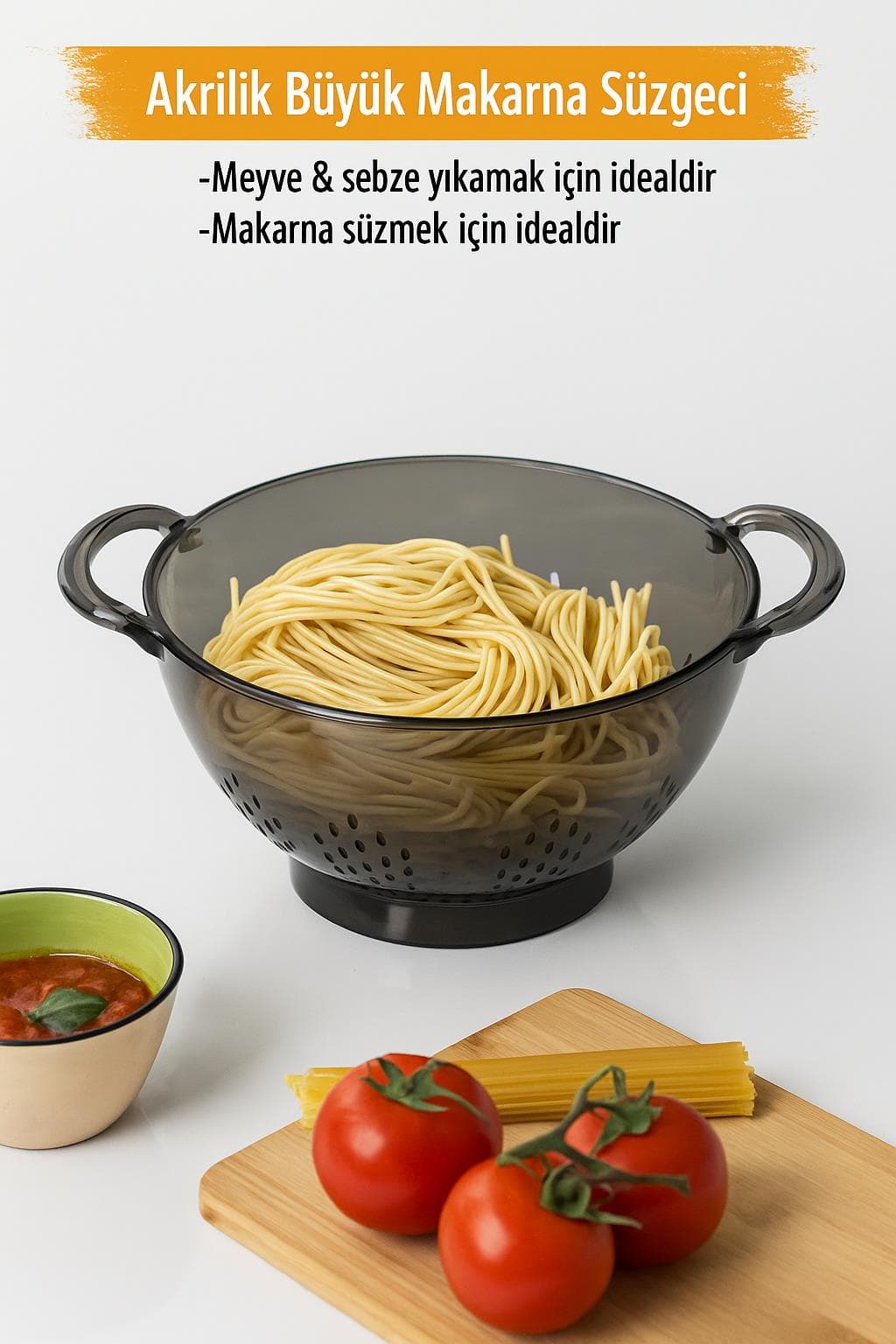 EW's Kitchenware Akrilik Füme Makarna Süzgeci - Büyük Boy, Darbelere Dayanıklı, BPA İçermez 3
