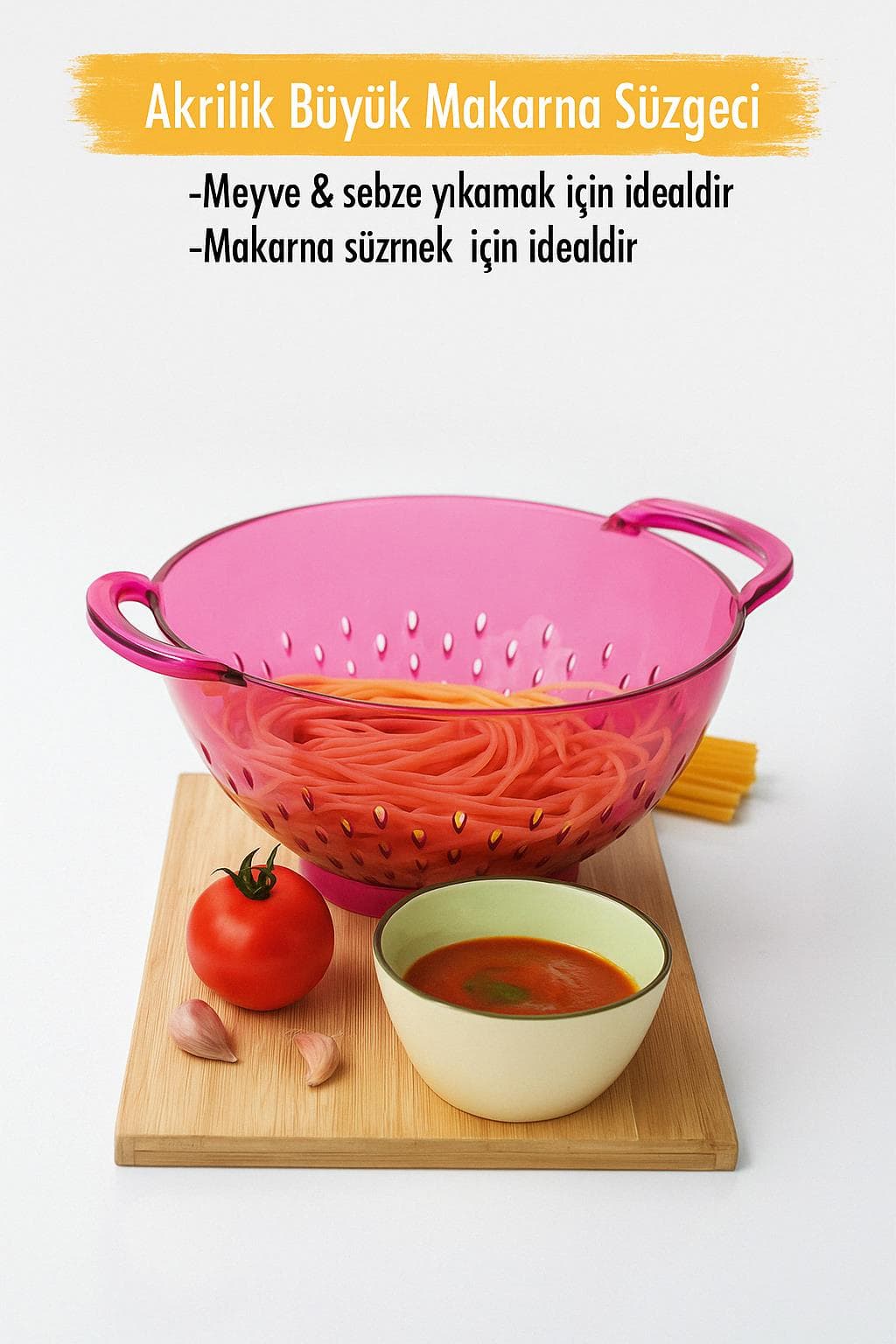 EW's Kitchenware Akrilik Pembe Makarna Süzgeci - Büyük Boy, Darbelere Dayanıklı, BPA İçermez 3
