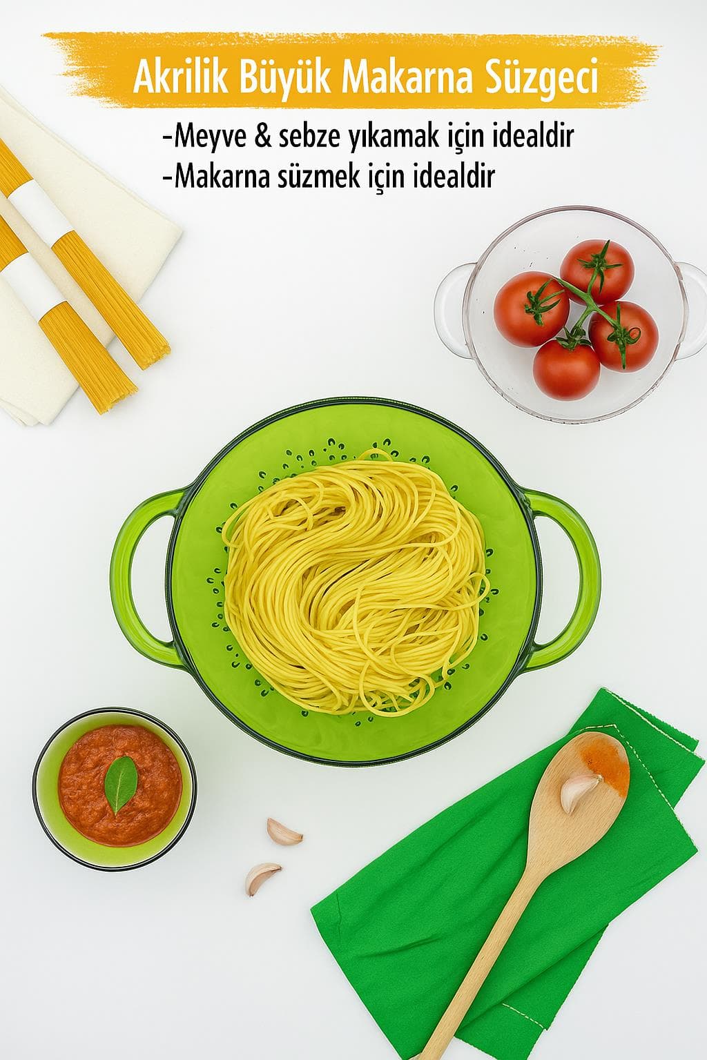Akrilik Yeşil Makarna Süzgeci & Sebze Meyve Süzgeci - EW's Kitchenware 4
