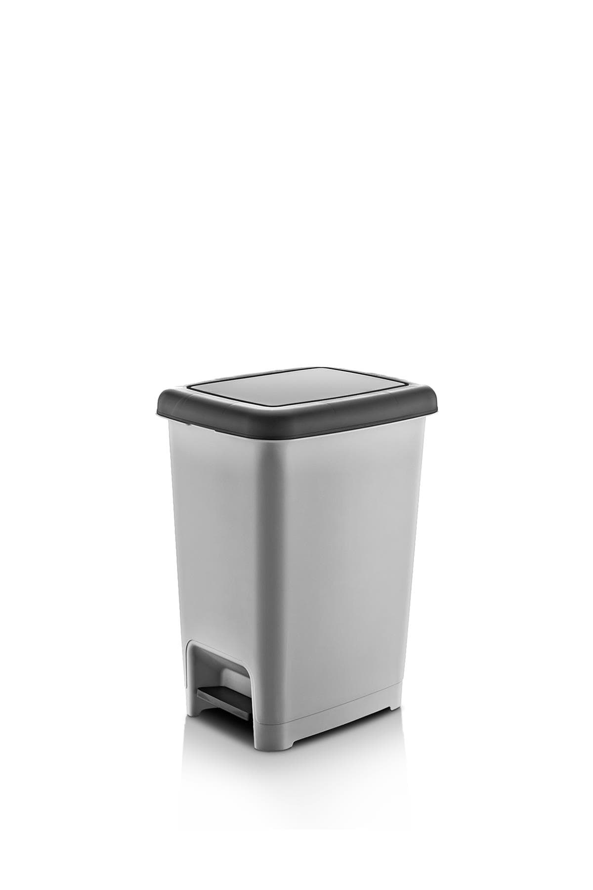 15 Litre Basmalı Çöp Kovası Gri Plastik Mutfak Çöp Kutusu 22x30x44 cm 4