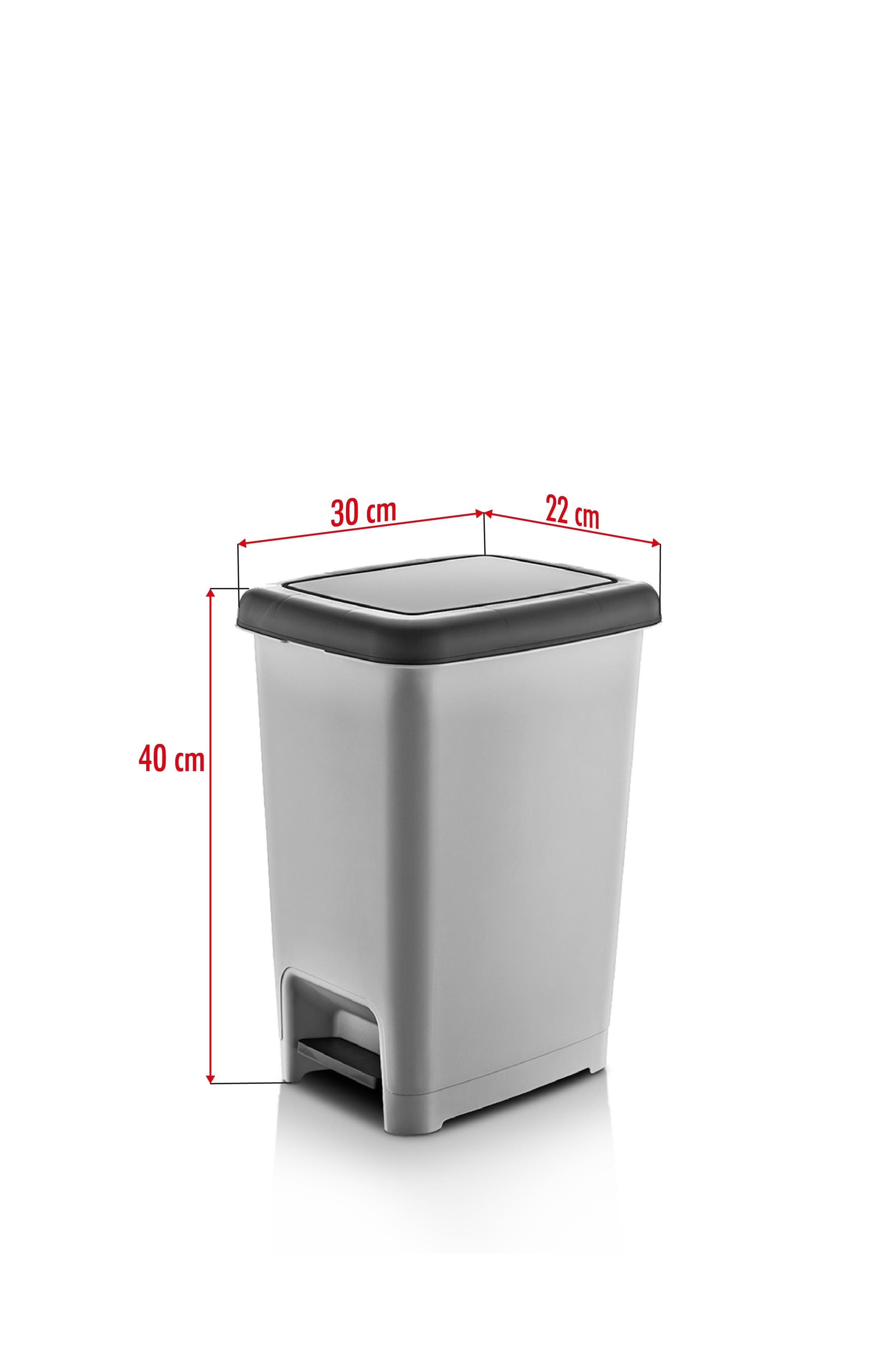 15 Litre Basmalı Çöp Kovası Gri Plastik Mutfak Çöp Kutusu 22x30x44 cm 5