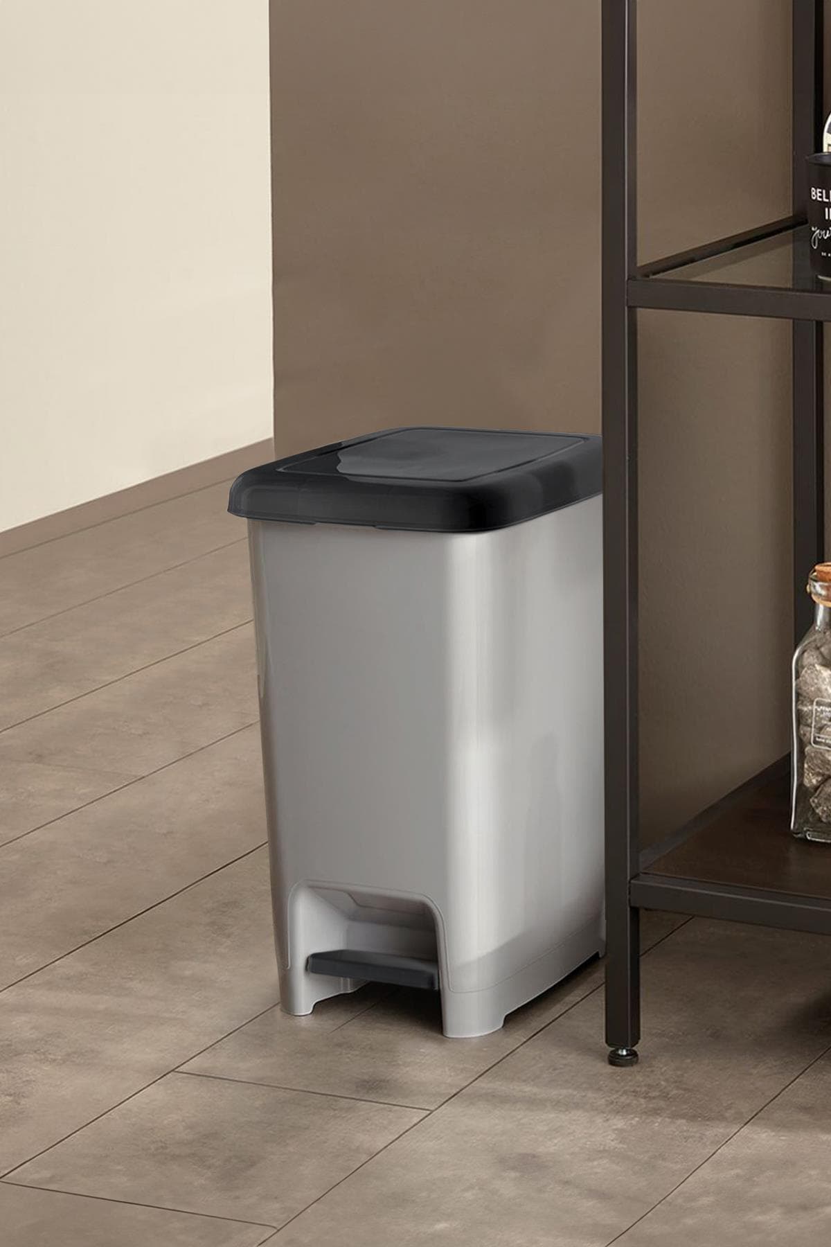 25 Litre Basmalı Çöp Kovası - Gri Plastik, 26x37x46 cm 3