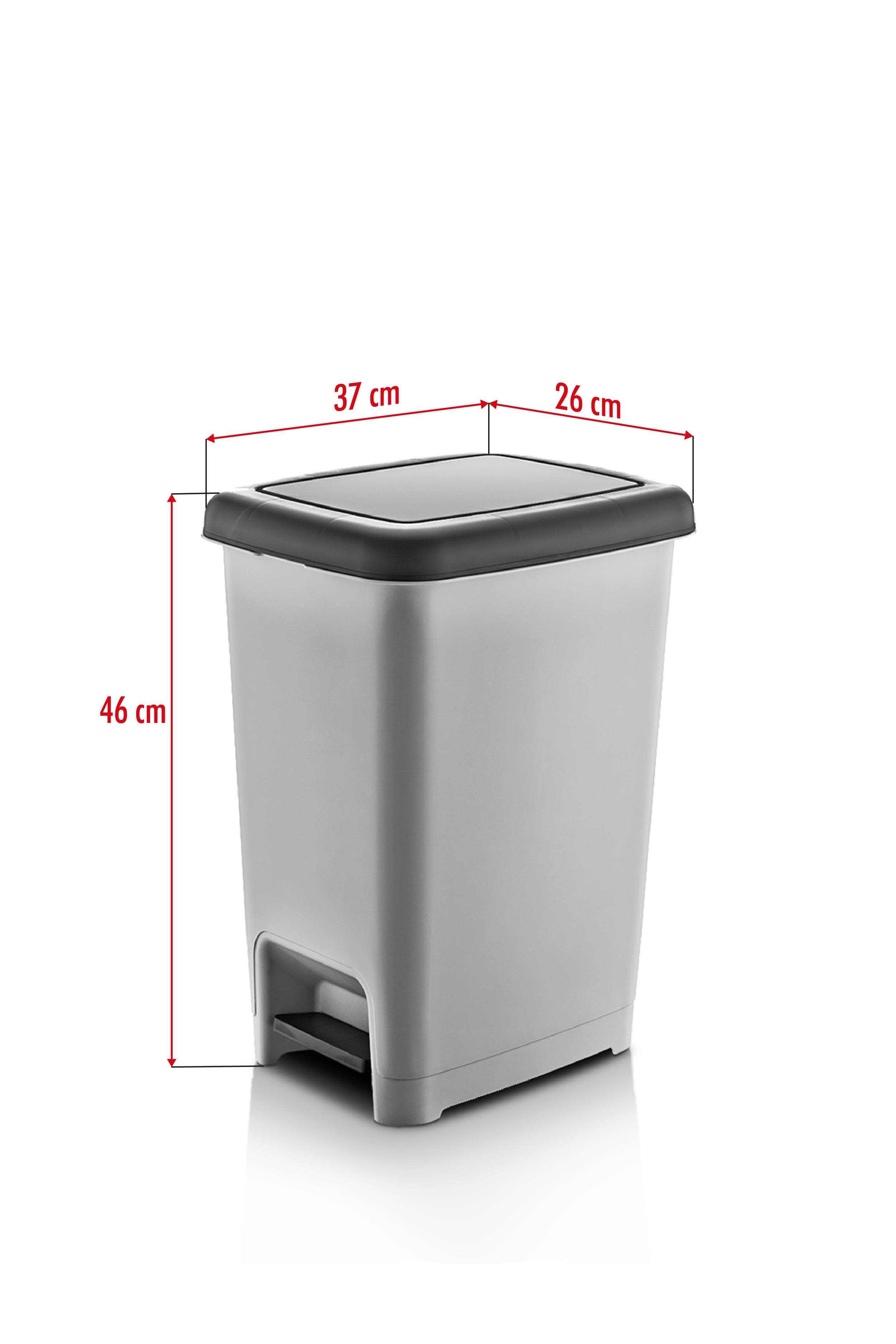 25 Litre Basmalı Çöp Kovası - Gri Plastik, 26x37x46 cm 5