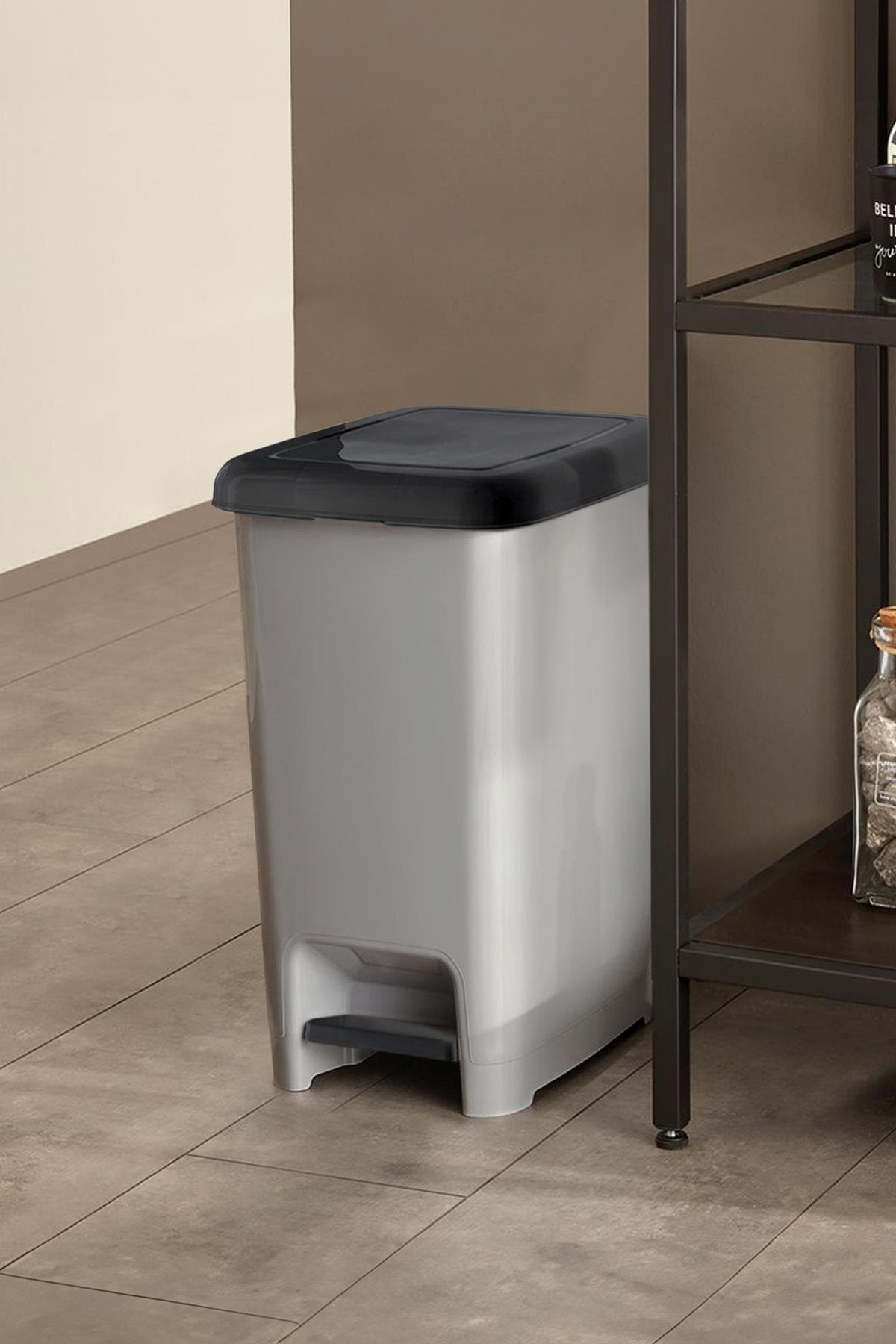 40 Litre Basmalı Çöp Kovası - Gri Plastik, 30x43x54 cm 3