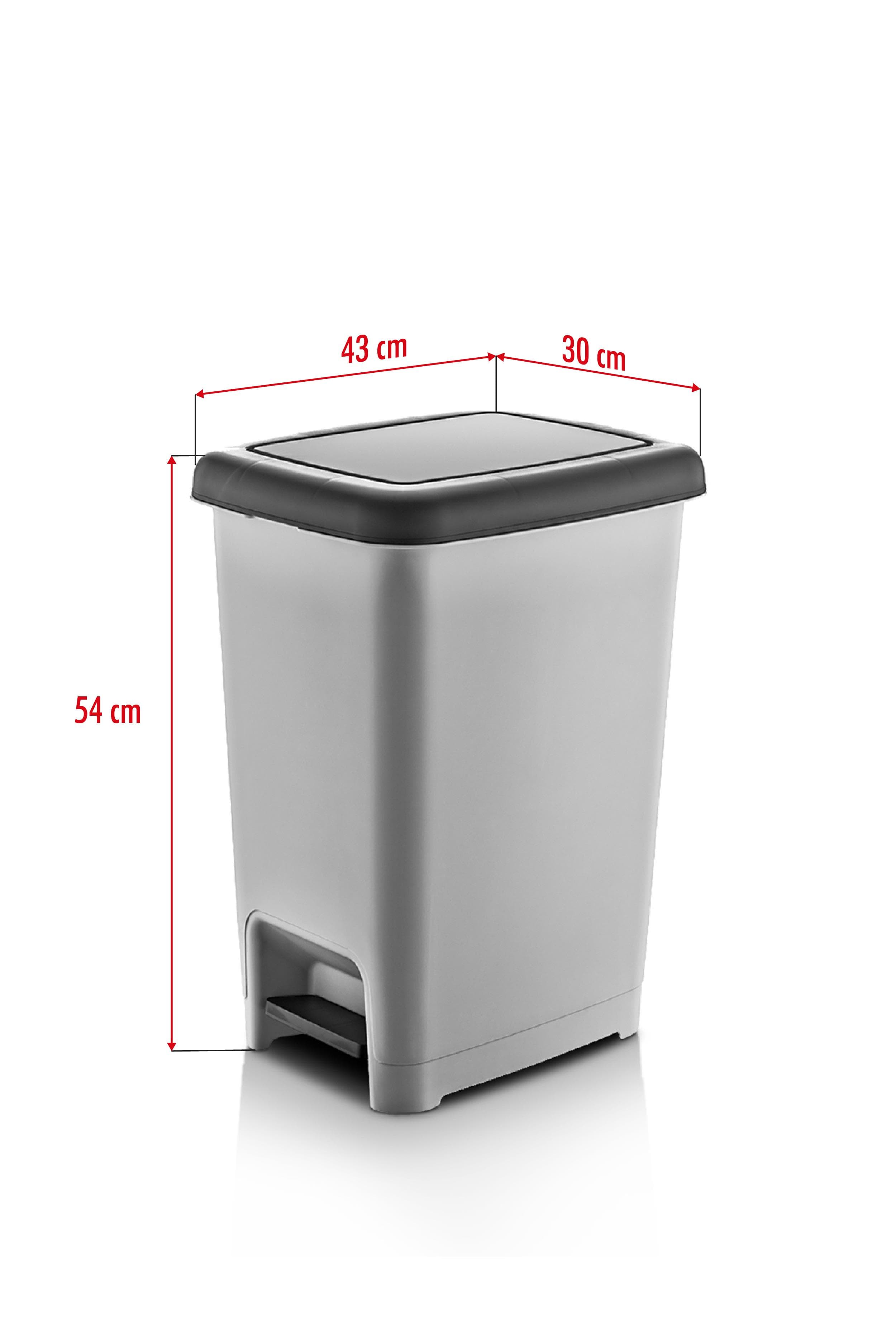 40 Litre Basmalı Çöp Kovası - Gri Plastik, 30x43x54 cm 5