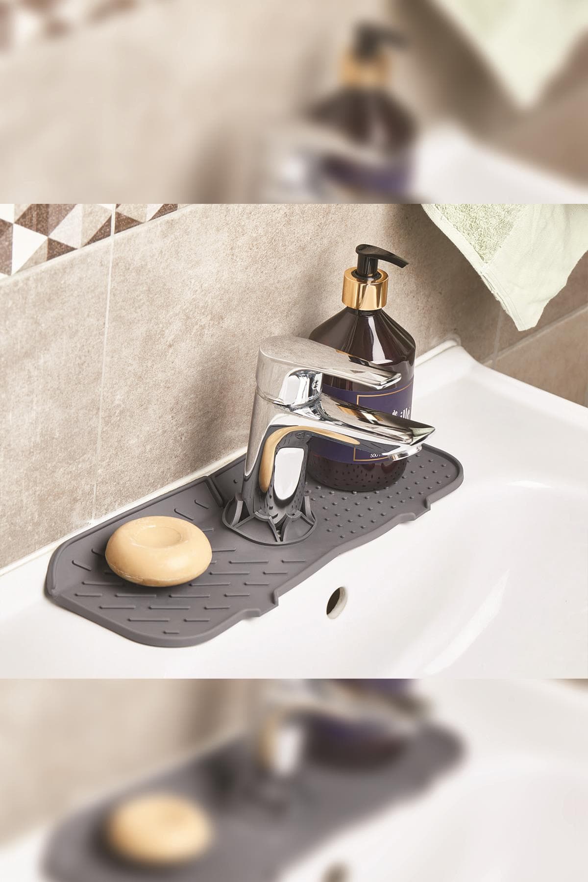Silikon Lavabo Matı 13x36 cm - Su Geçirmez Tezgah Koruyucu, Kolay Temizlenir 4