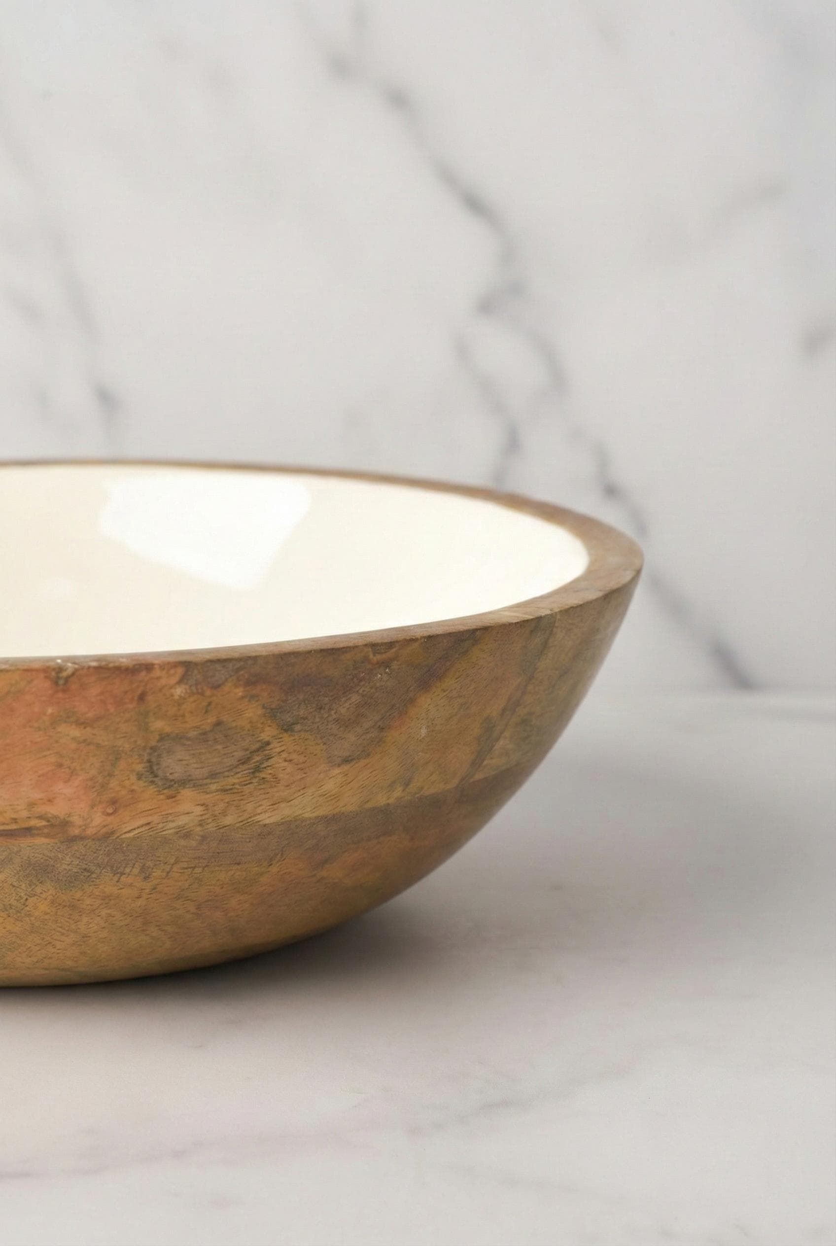 Mango Ağacı Sunum Servis Kasesi 20 cm Krem - Dekoratif Ahşap Kase 5