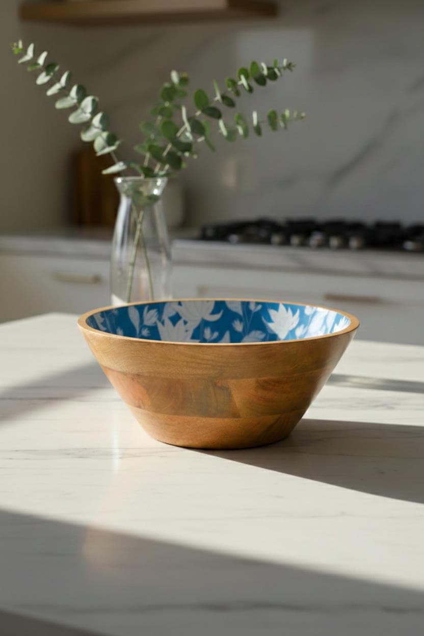 Mango Ağacı Sunum Servis Kasesi 25 cm Desenli - Dekoratif Ahşap Kase 3