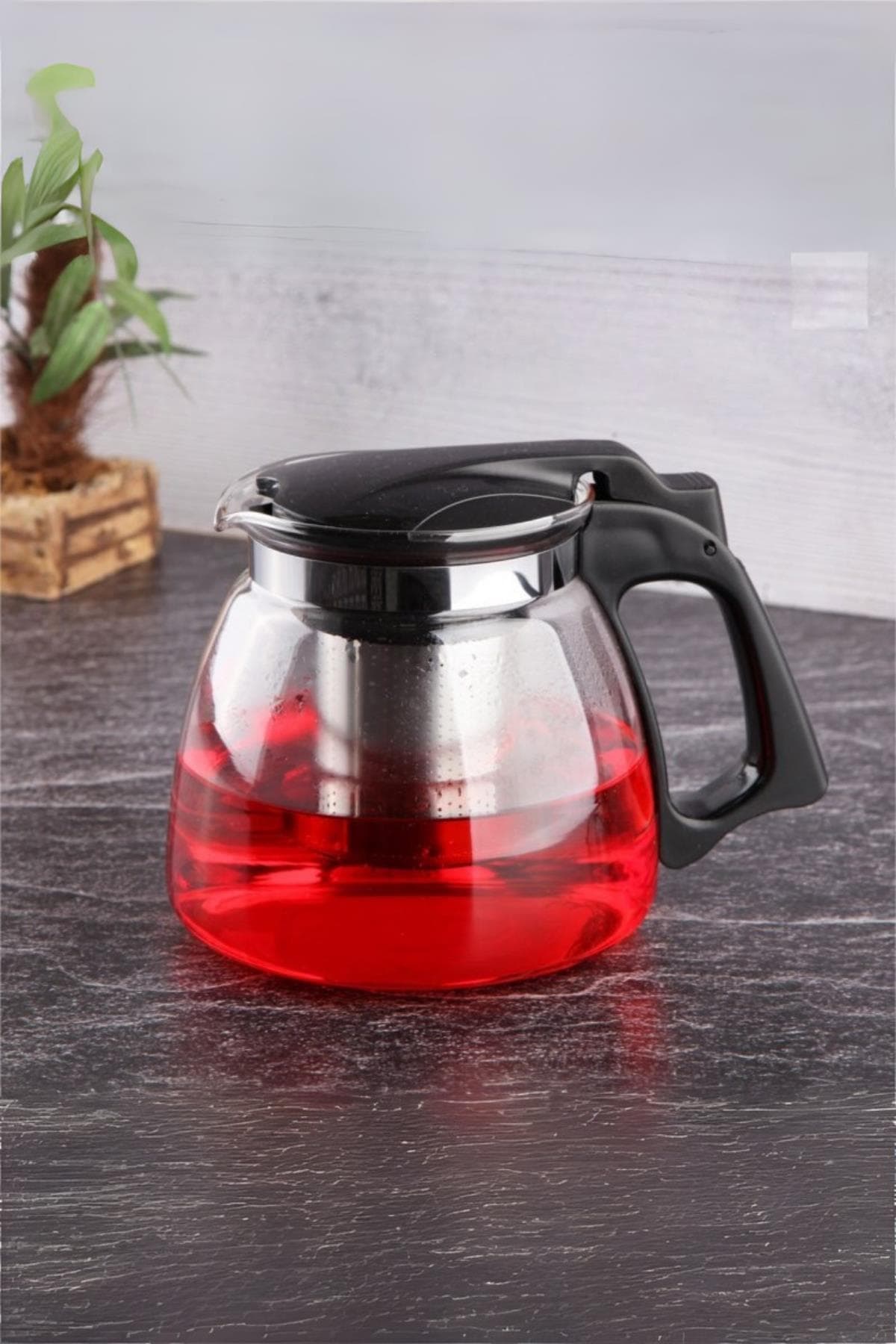 Cam Demlik 900 ml Çelik Süzgeçli