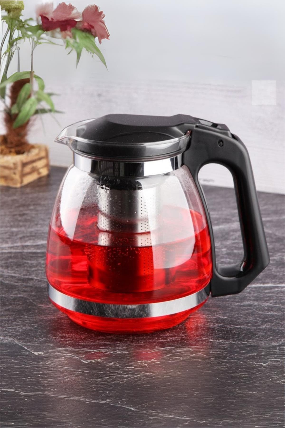 Cam Demlik 1500 ml Çelik Süzgeçli