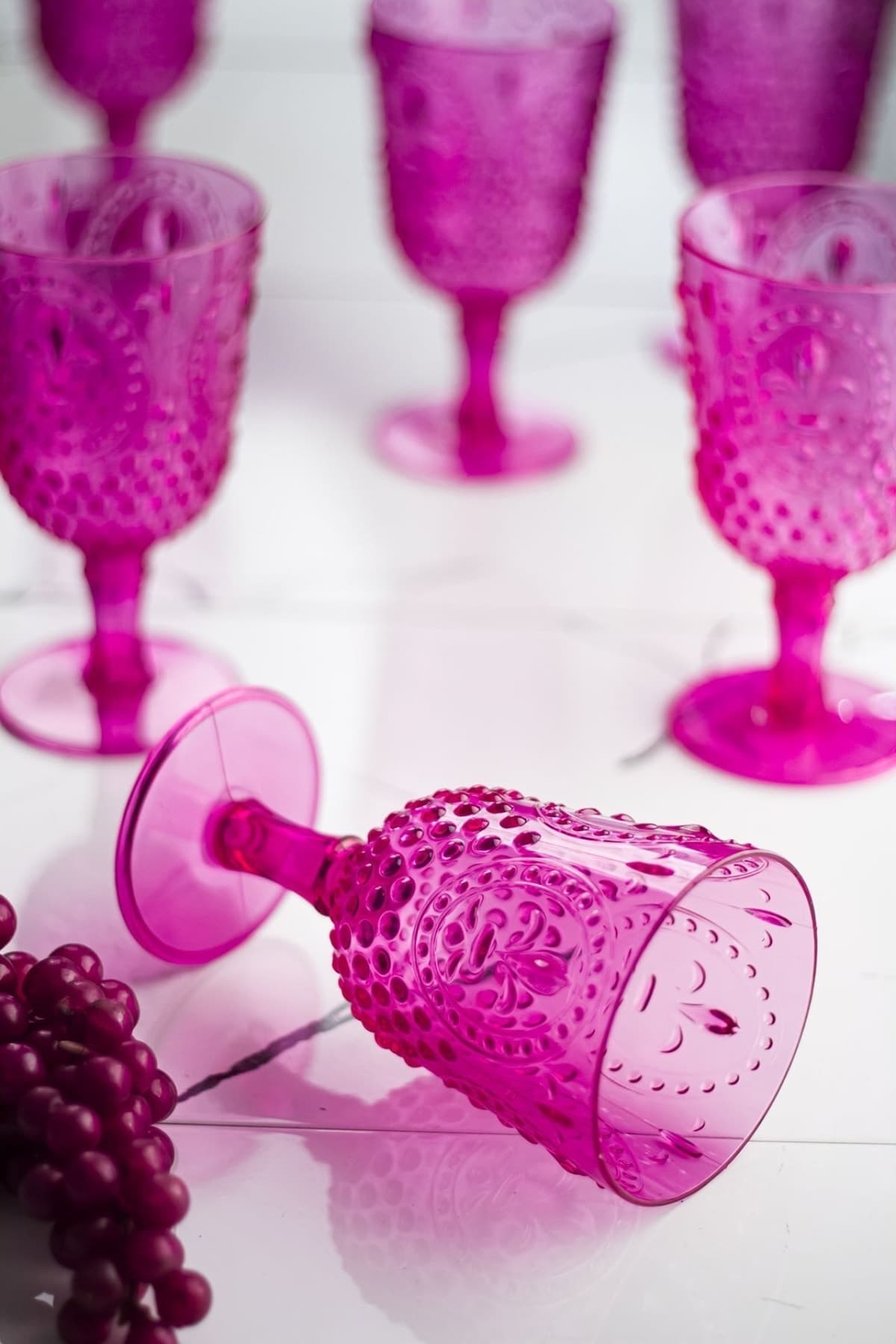 Akrilik Pembe 6'lı Kadeh & Su Meşrubat Kahve Yanı Bardağı 450 ml 4