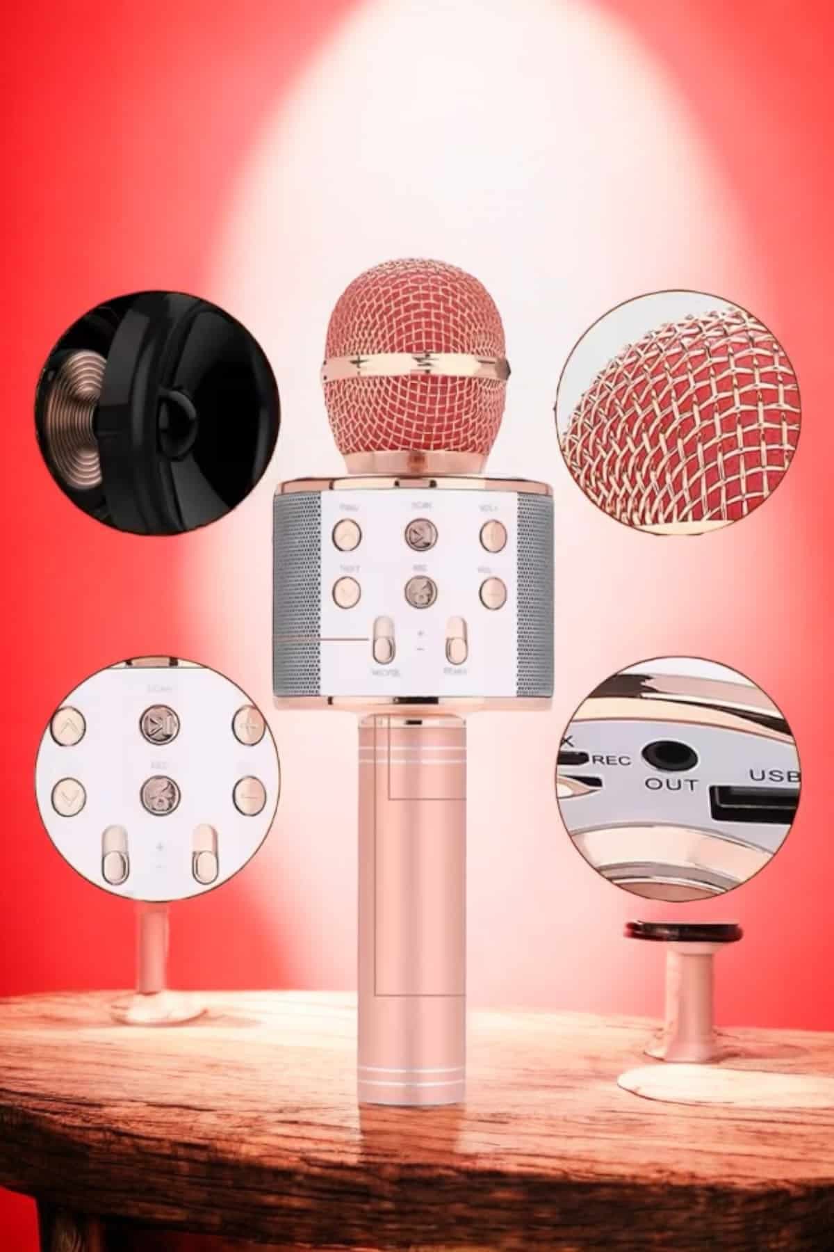 Şarjlı ve Uzun Pil Ömürlü Karaoke Mikrofon USB Bellek Destekli, Profesyonel Ses 6