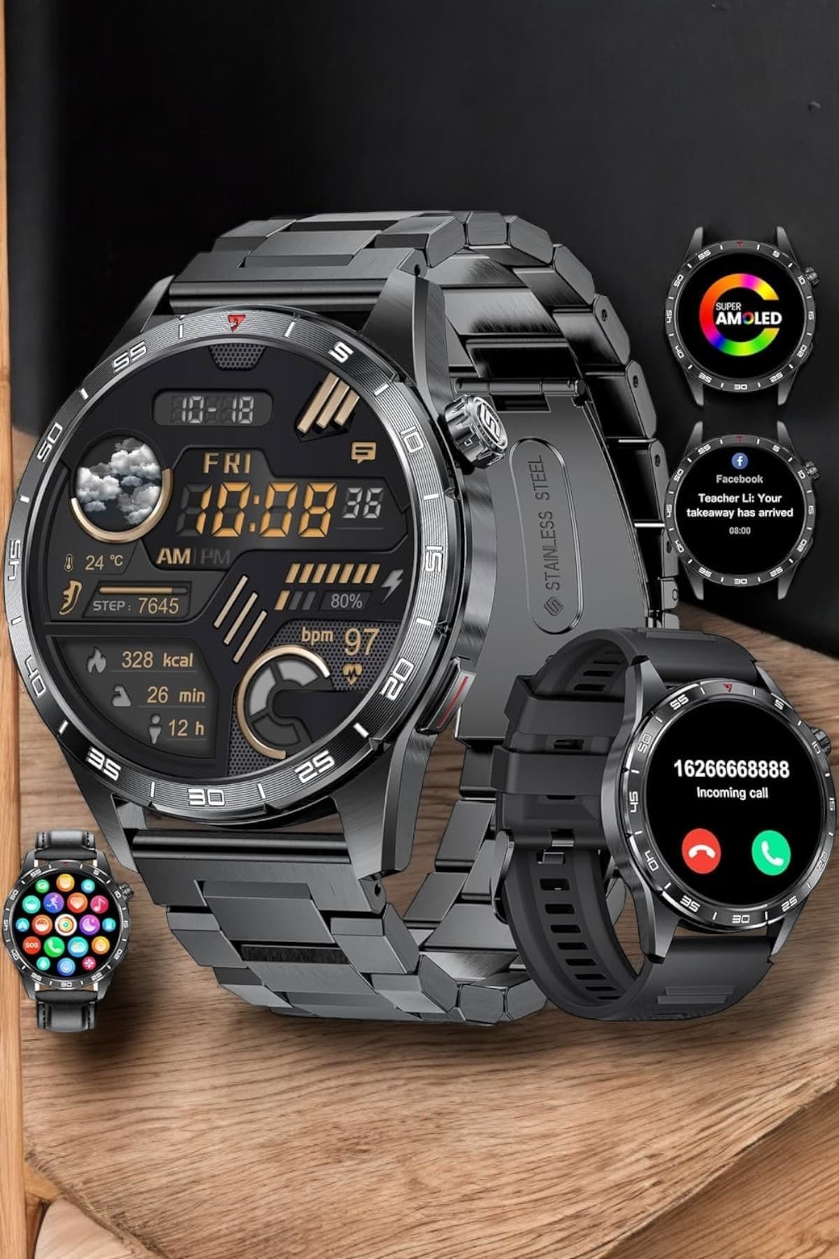 GT3 Max Akıllı Saat Arama Cevaplama Titreşim Bildirim Nabız Uyku Takibi Siyah 6