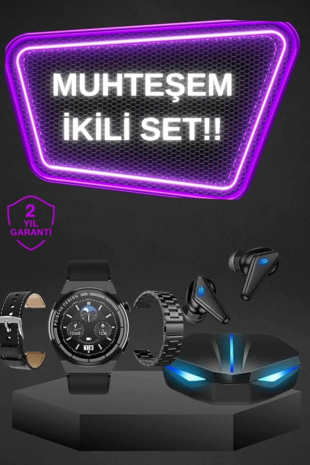 Kablosuz Bluetooth Bağlantılı Kulaklık ve Dokunmatik Ekran Akıllı Saat Arama Cevaplama