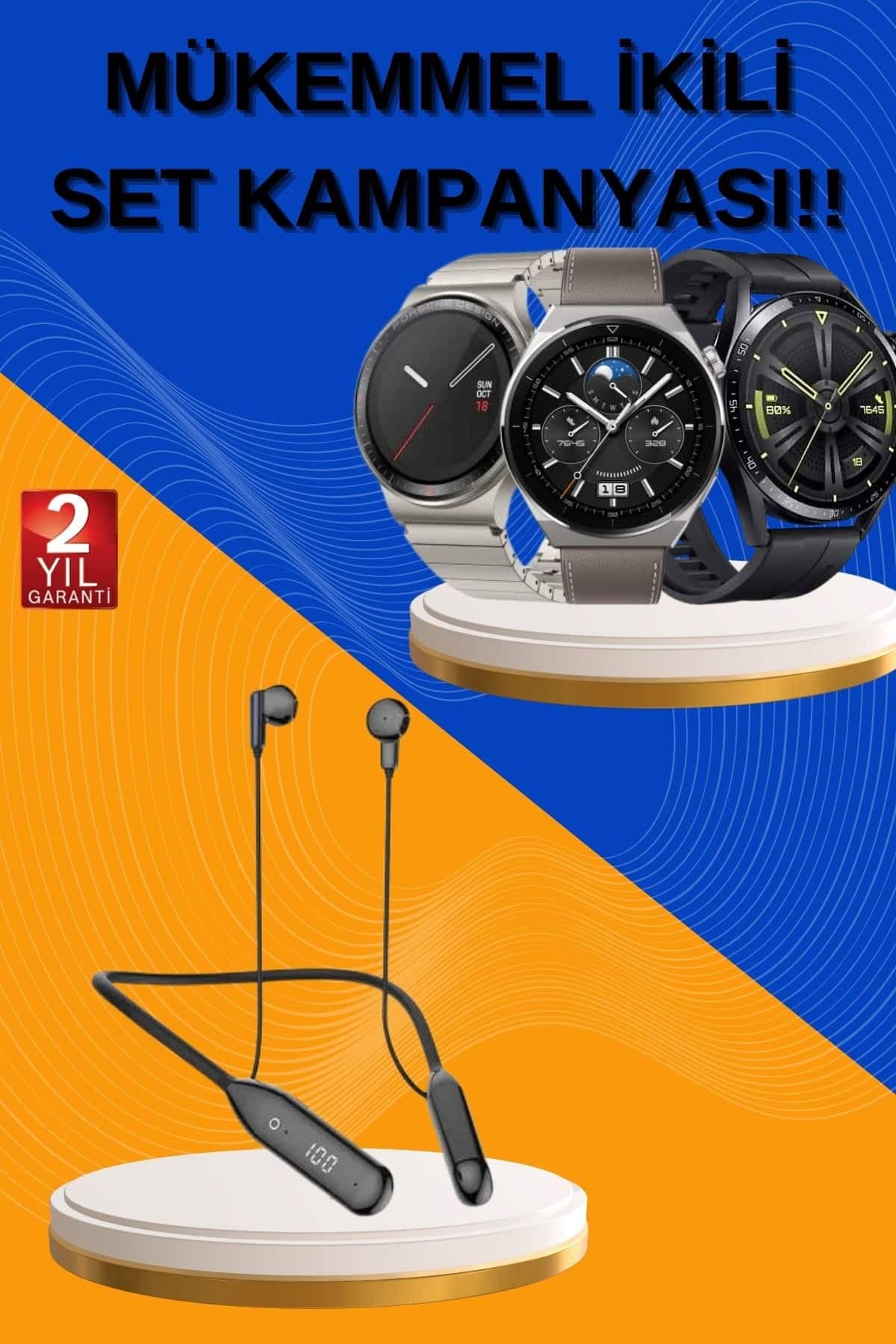 Alarm ve Titreşim Özellikli Akıllı Saat ve Mikrofonlu Kablolu Bluetooth Kulaklık 60 Saat