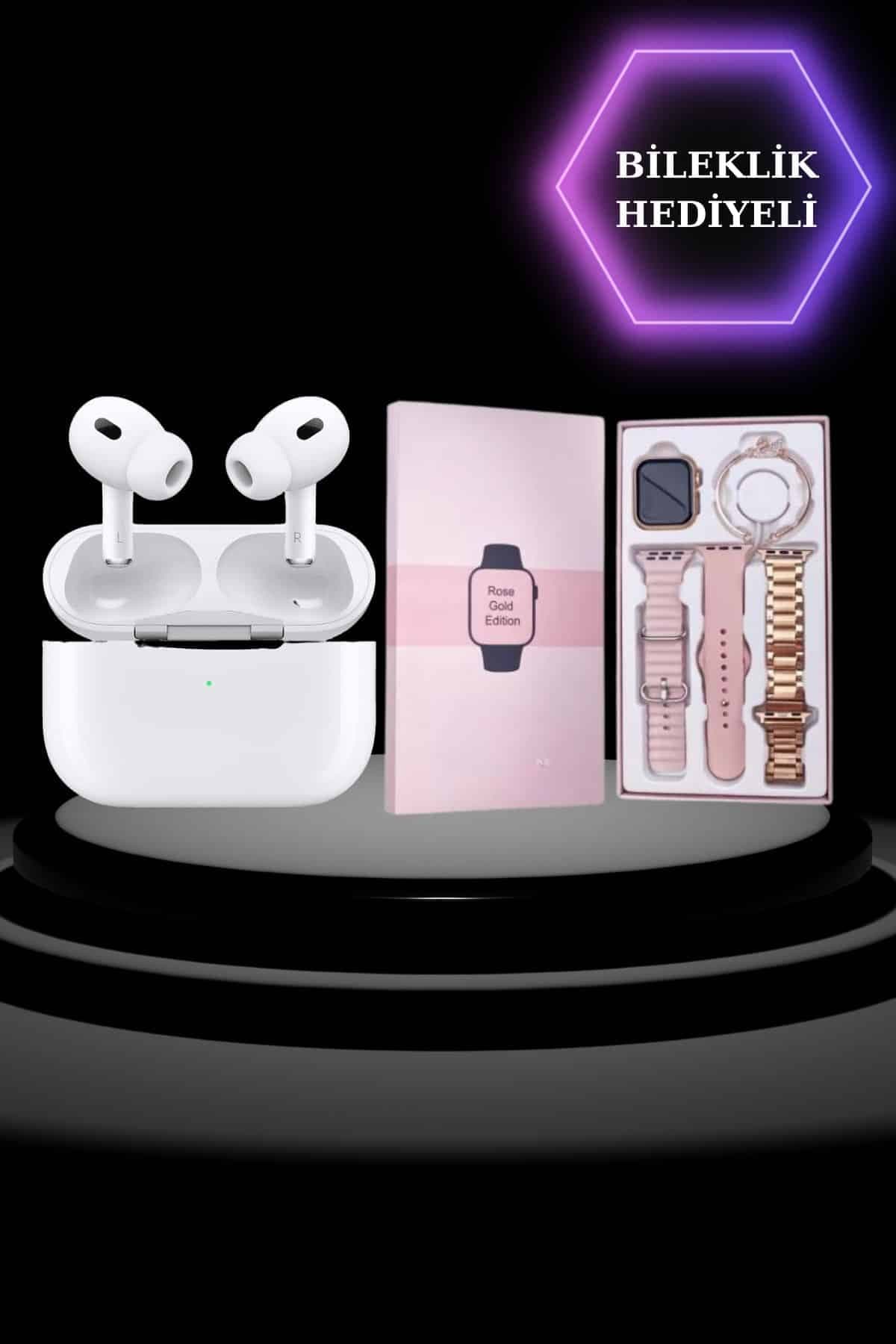 3 Kordonlu Pembe Amoled Ekran Akıllı Saat ve Yeni Nesil Pro Kablosuz Bluetooth Kulaklık ANC/ENC 4