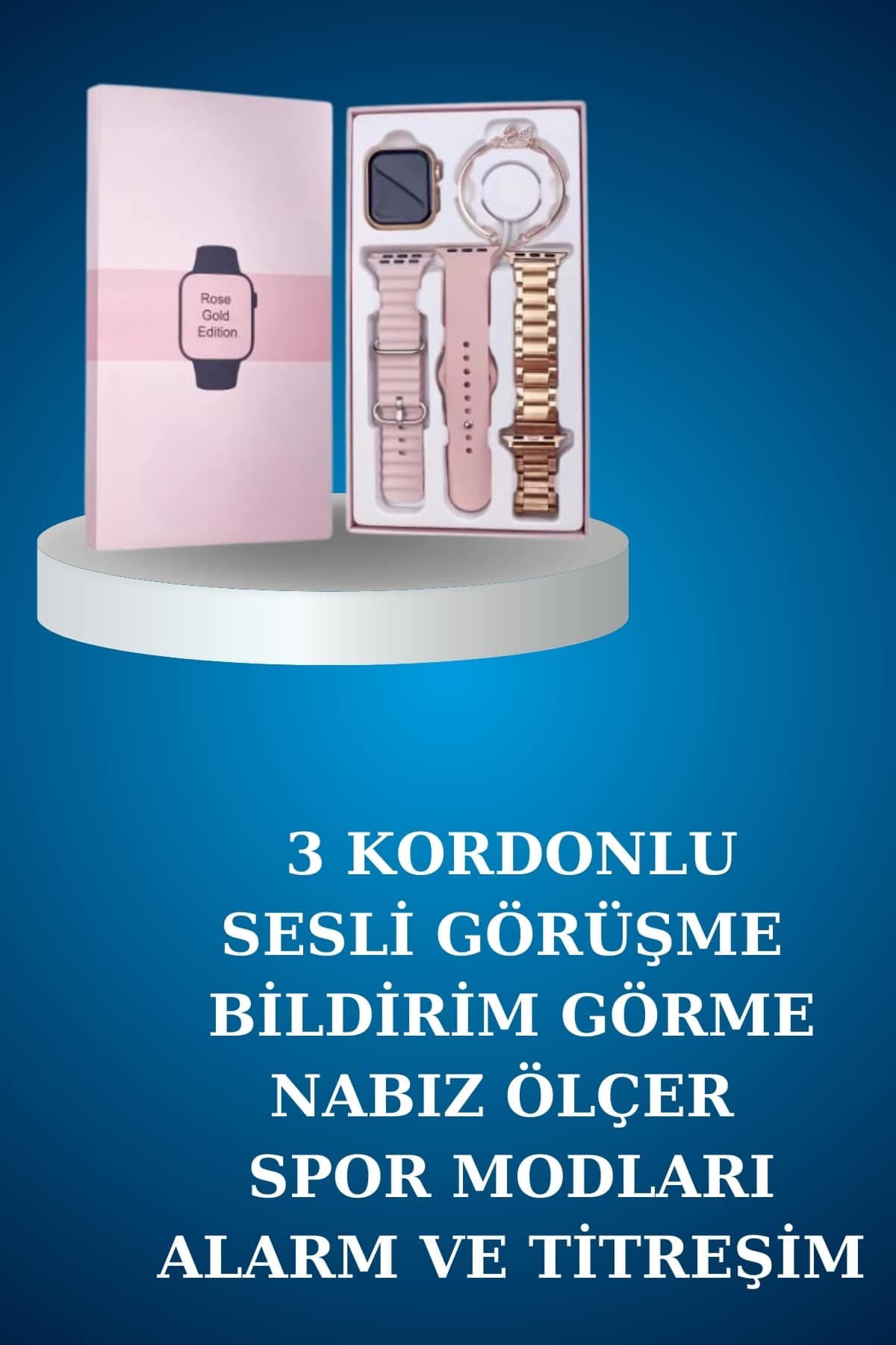 Kablolu Bluetooth Kulaklık ve Kadınlara Özel Bileklik Hediyeli Yeni Nesil Akıllı Saat 3 Kordonlu 4