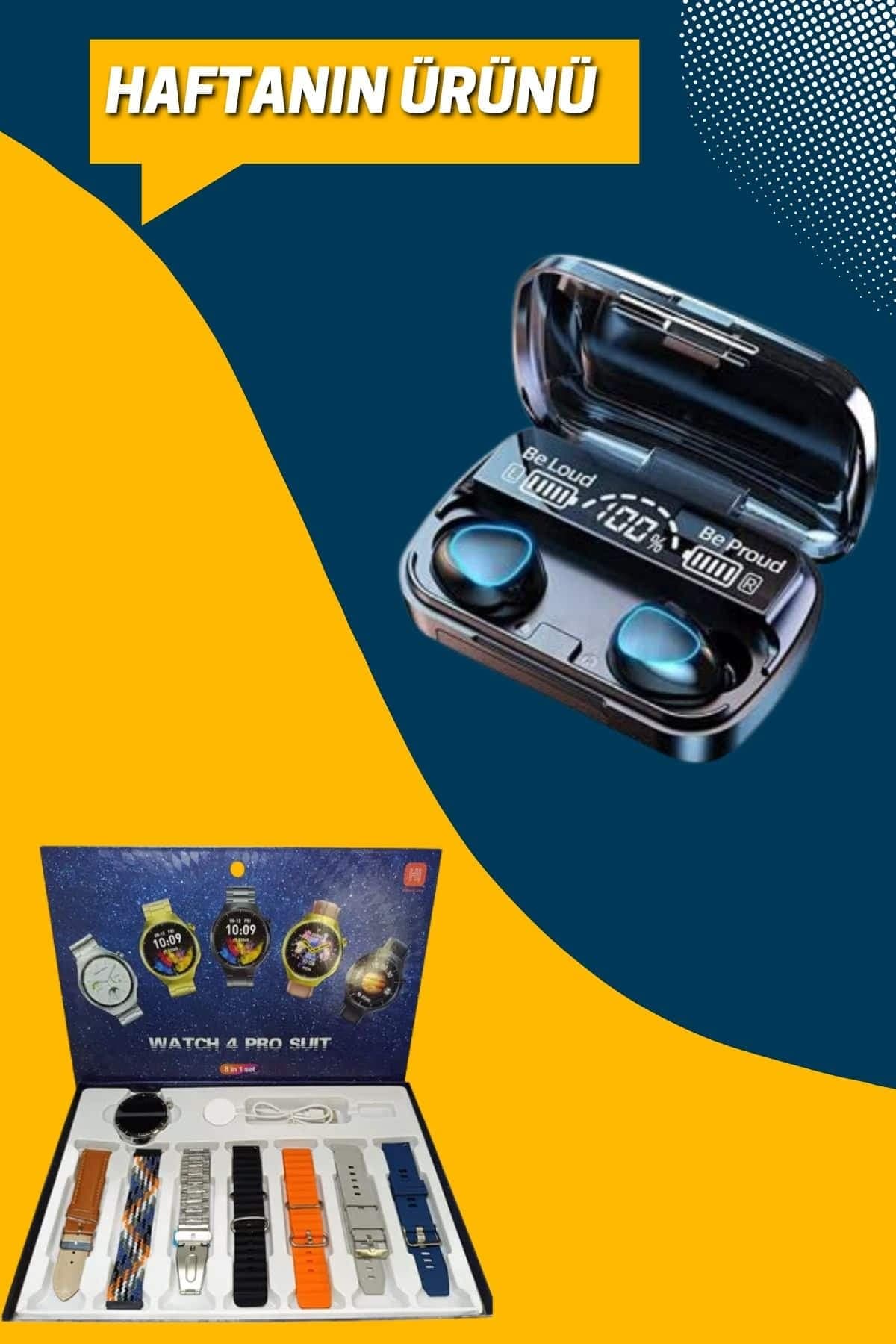 Ucuz Kaliteli Yeni Nesil 7 Kordonlu Akıllı Saat ve Kablosuz Bluetooth Kulaklık ANC Özelliği 4