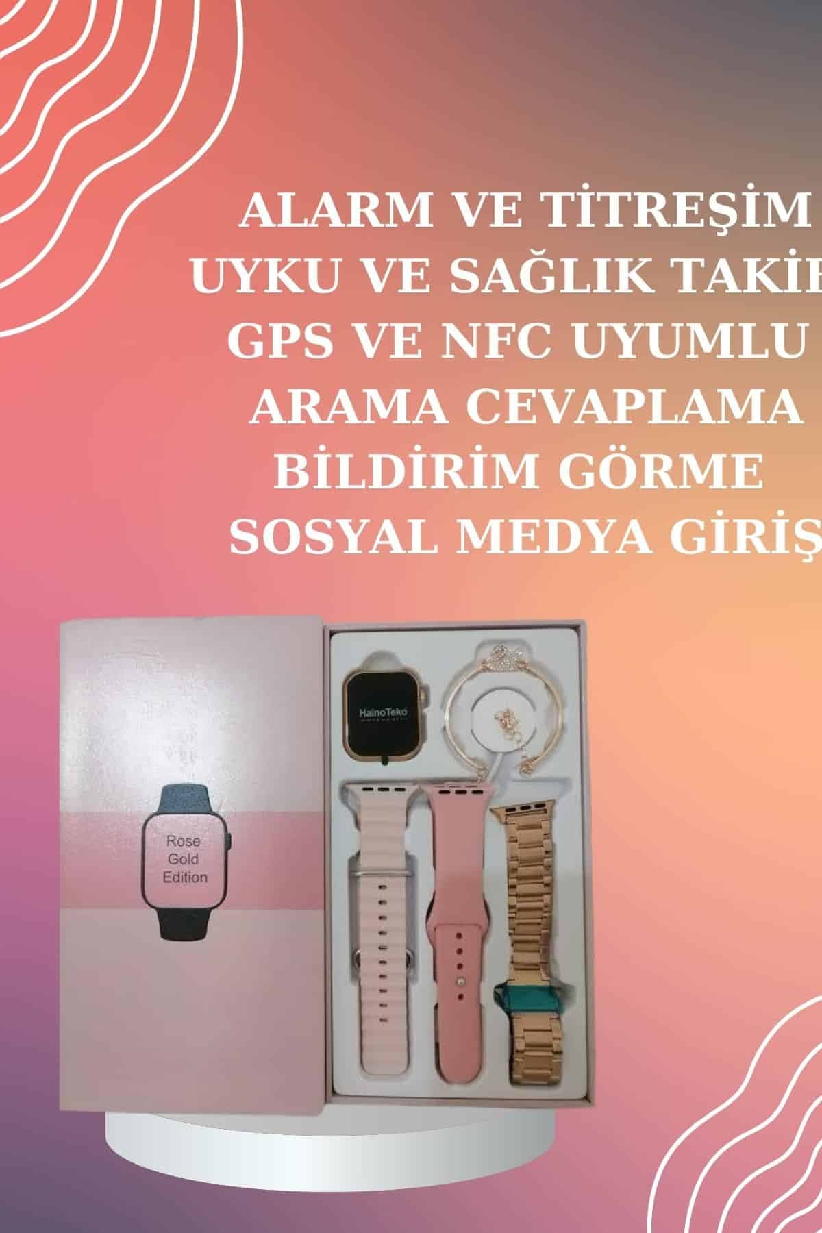 Yeni Nesil Pembe Dokunmatik Ekran Akıllı Saat ve Oyuncu Kulaklığı Kablosuz Bluetooth Kulaklık 5