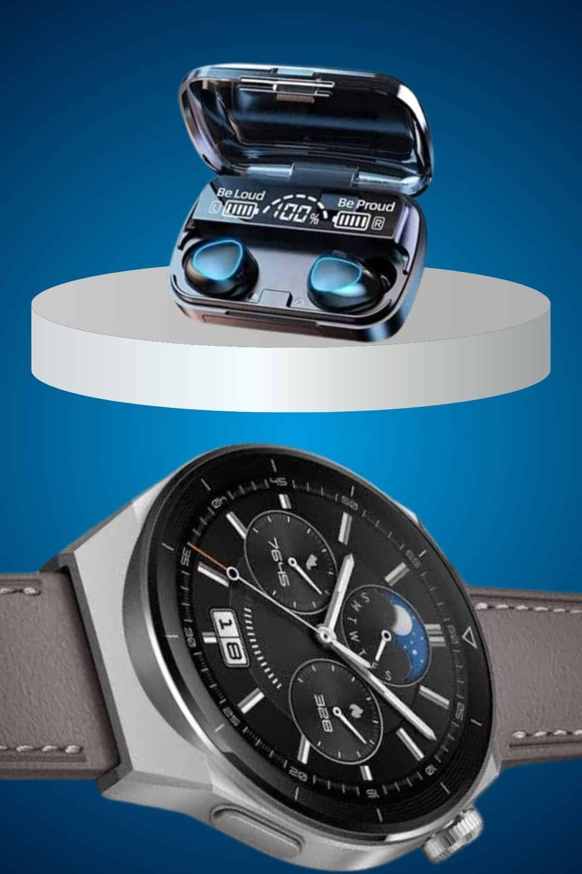 İkili Set Akıllı Saat Ve Bluetooth Kulaklık Kablosuz Uzun Pil Ömrü Spor Modları 6