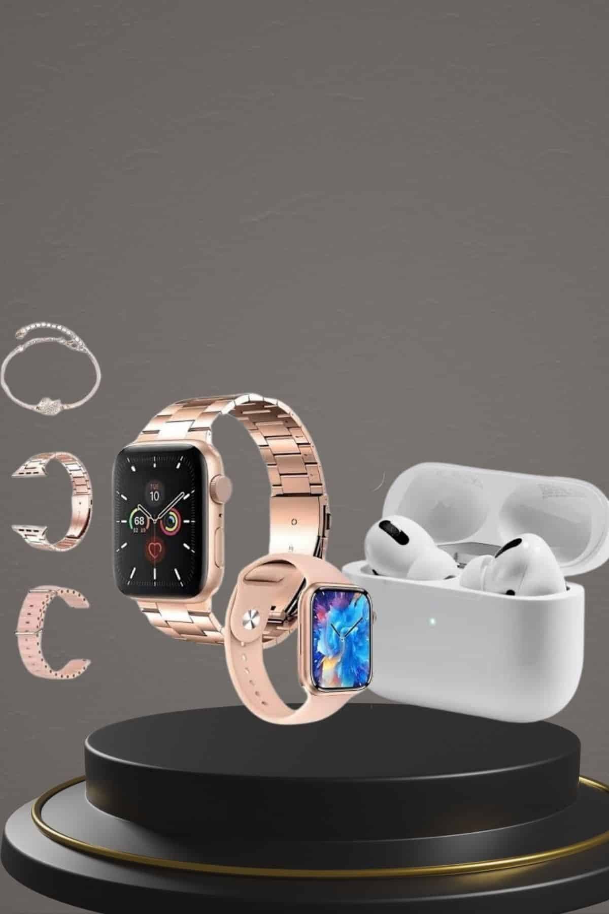 3 Kordonlu Pembe Amoled Ekran Akıllı Saat ve Yeni Nesil Pro Kablosuz Bluetooth Kulaklık ANC/ENC 6