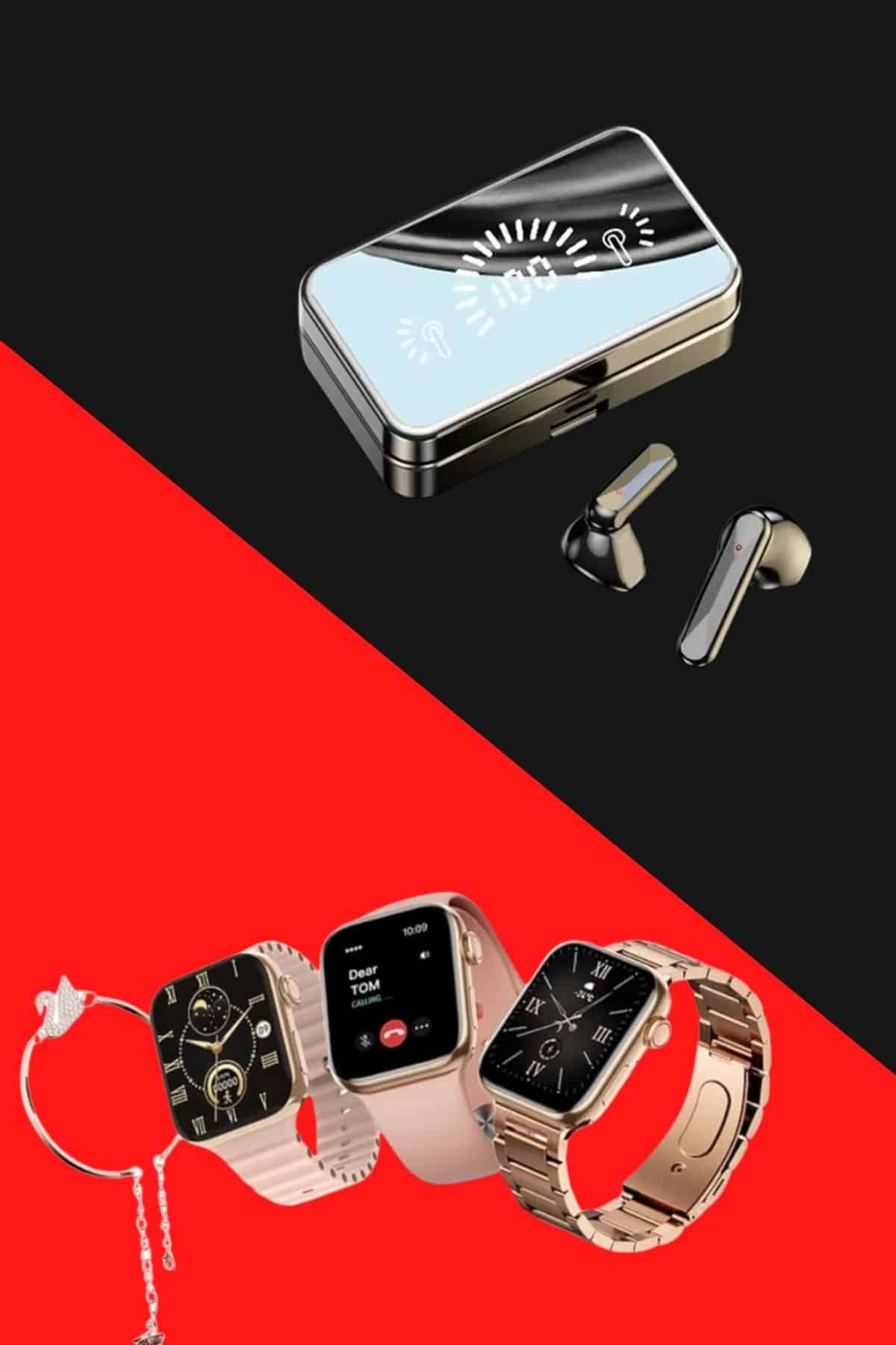 Bileklikli Amoled Ekran Akıllı Saat ve Dijital Göstergeli Kablosuz Bluetooth Kulaklık ANC/ ENC 6