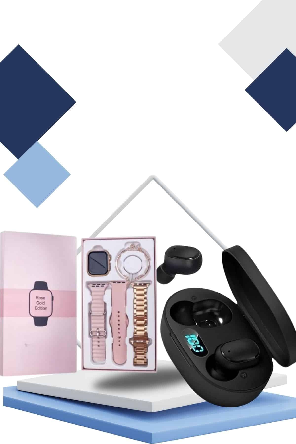 Nabız Ölçer Hediye Bileklikli Akıllı Saat ve Dijital Göstergeli Bluetooth Kulaklık Çoklu Şarj Girişi 6