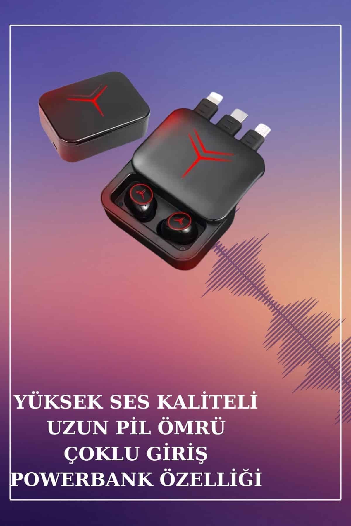 Powerbank Özellikli Bluetooth Kulaklık ve Nabız Ölçer Akıllı Saat Bileklik Hediyeli 6