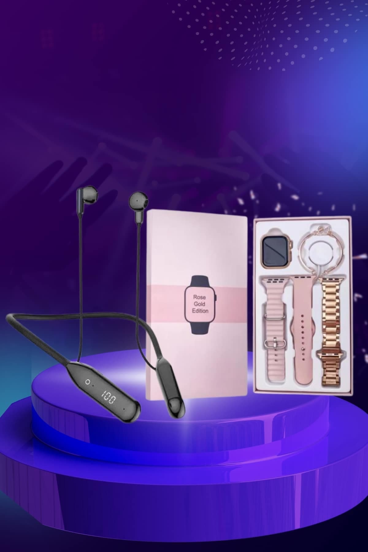 Kablolu Bluetooth Kulaklık ve Kadınlara Özel Bileklik Hediyeli Yeni Nesil Akıllı Saat 3 Kordonlu 6