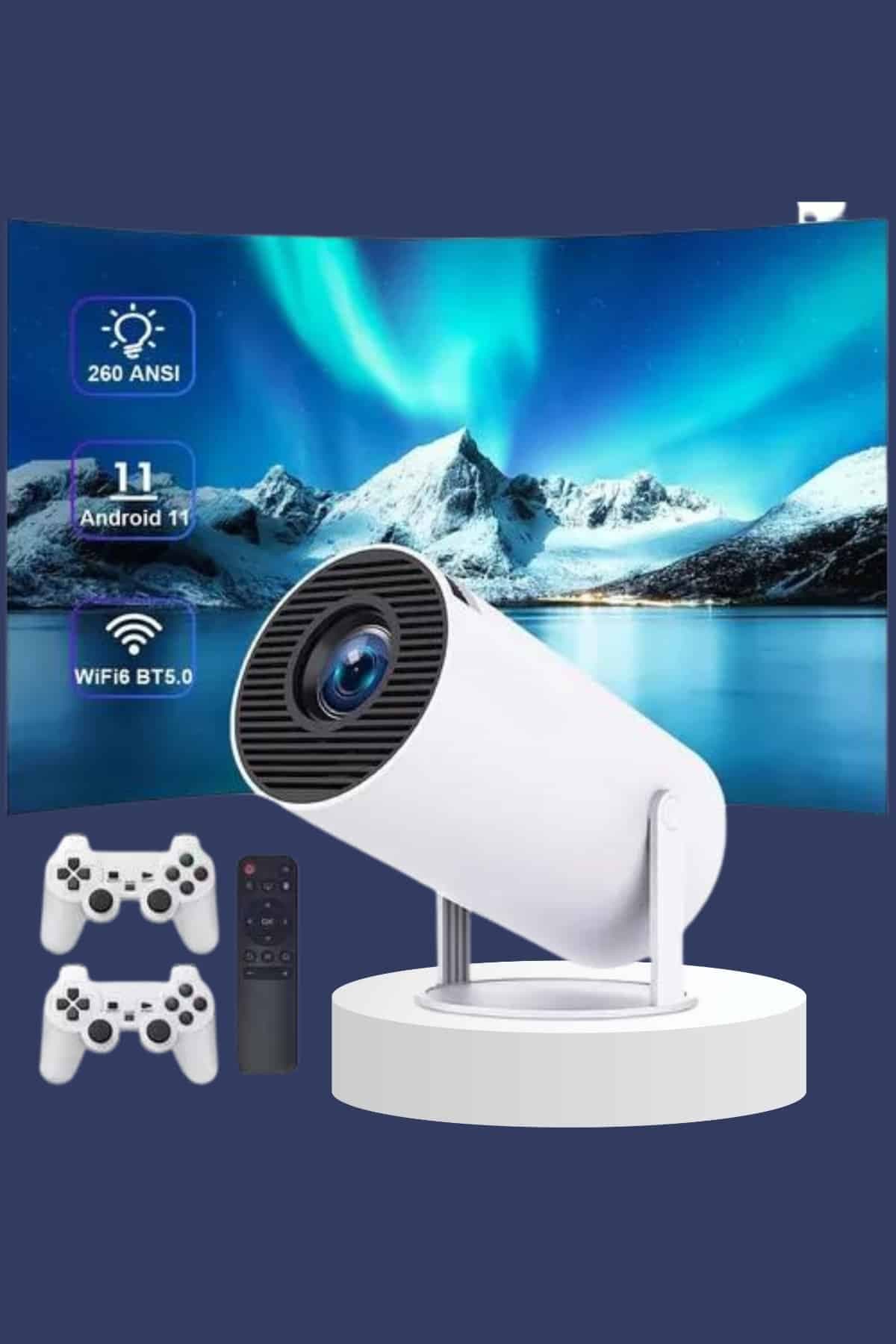 Projeksiyon Cihazı Video Oyun Konsolu Projektör Taşınabilir Ayaklı Çift Kollu 4K Çözünürlüklü 3