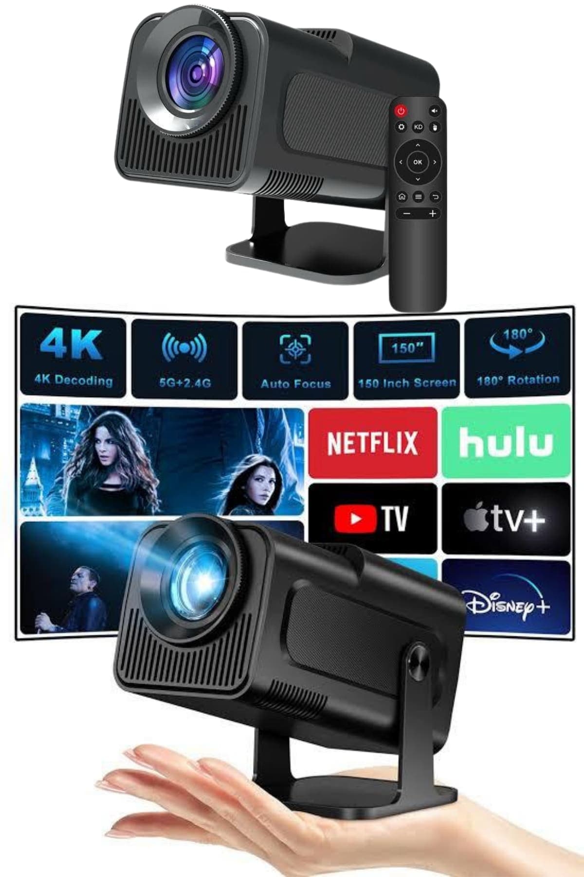 Projektör Siyah Android Taşınabilir Sinema Projeksiyon Wifi Destekli En Güncel Sürüm Akıllı 3
