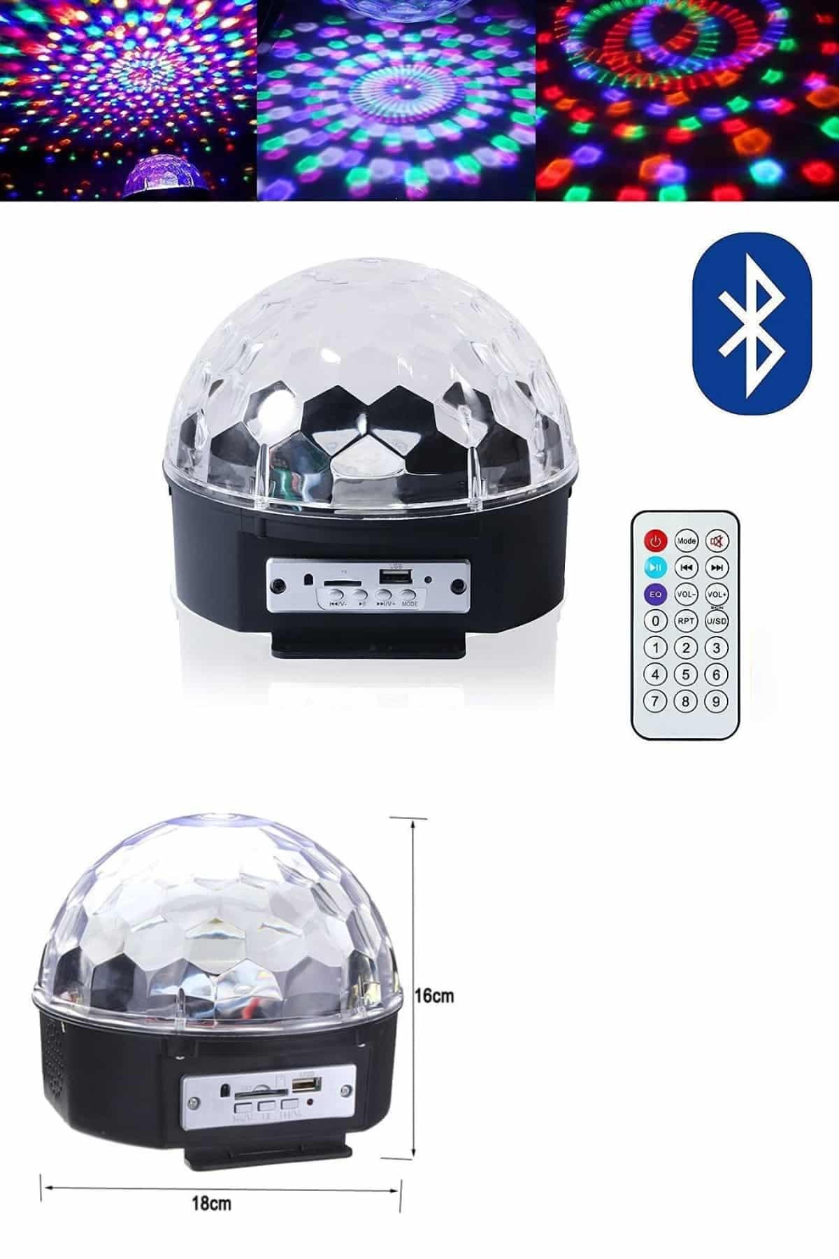 Küre Disko Topu Müzik Çalar Renkli Lazer Işıklı Bluetooth Disko Parti Işığı Kumandalı 3
