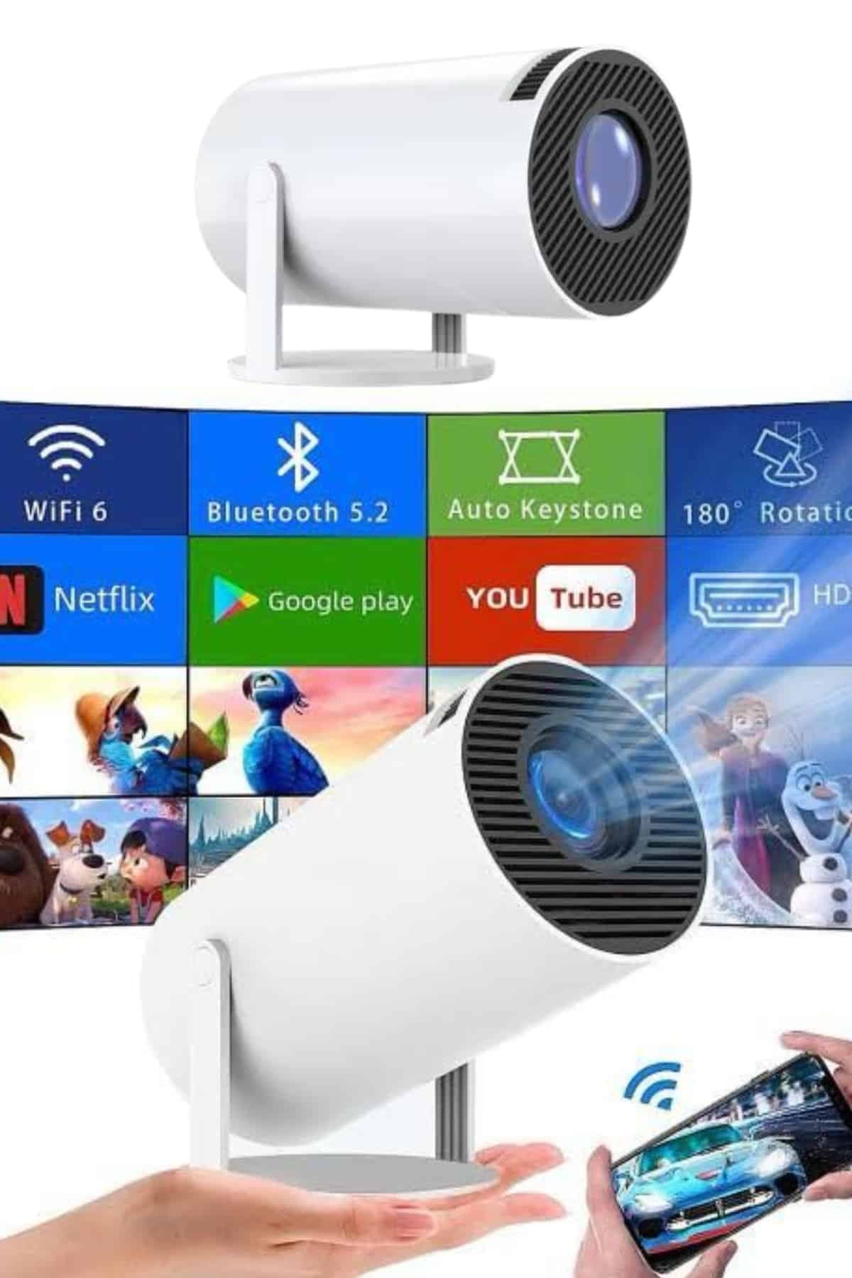 Sinema Projektörü Android HDMI USB WİFİ Ses Çıkışlı Ayaklı Projeksiyon Taşınabilir 3