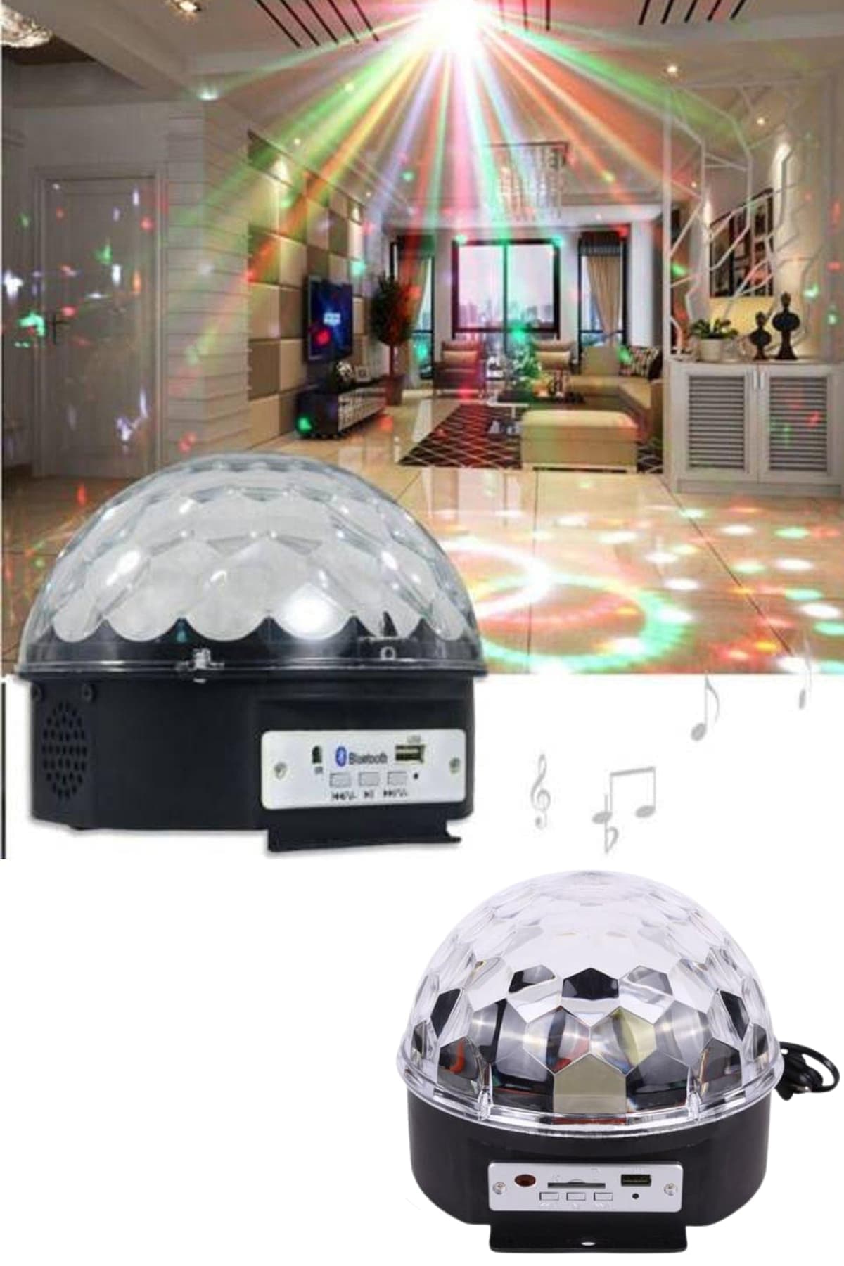 Küre Disko Topu Müzik Çalar Renkli Lazer Işıklı Bluetooth Disko Parti Işığı Kumandalı 4
