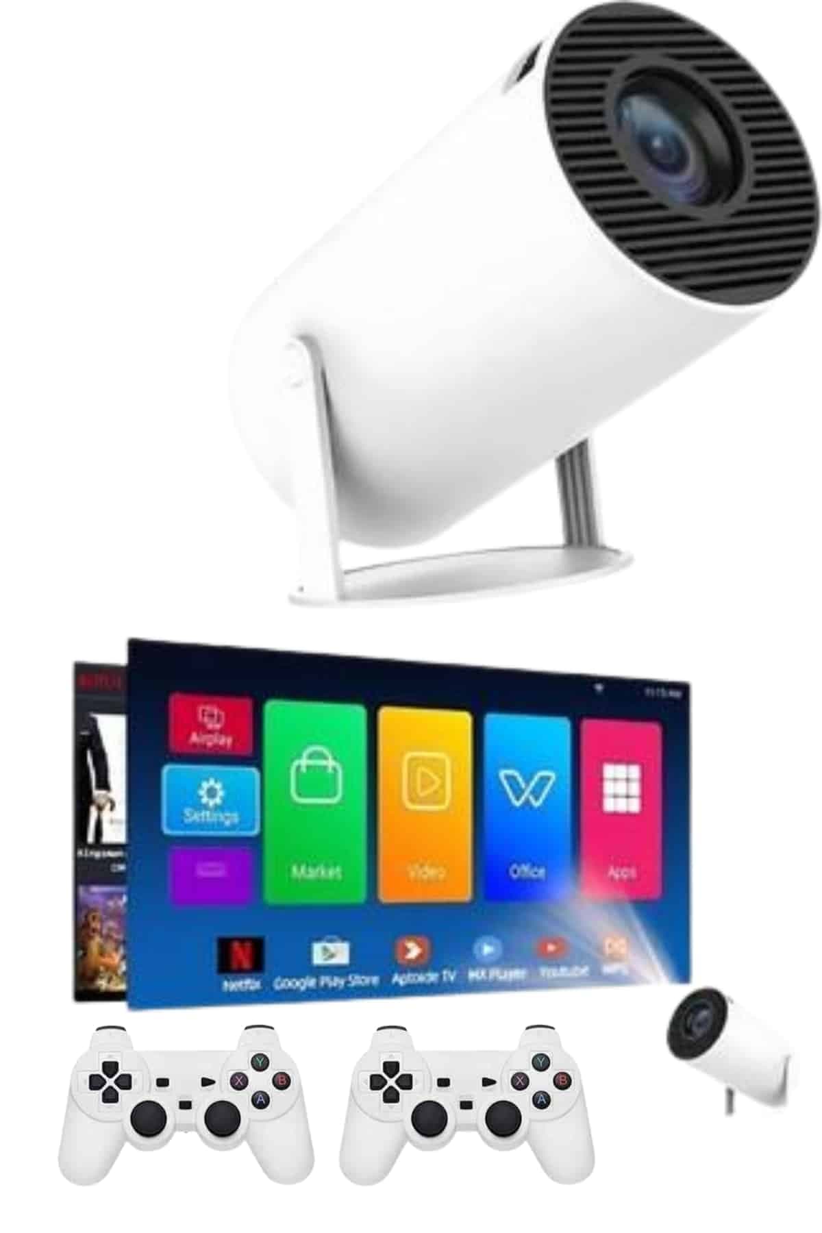 Projeksiyon Cihazı Video Oyun Konsolu Projektör Taşınabilir Ayaklı Çift Kollu 4K Çözünürlüklü 5