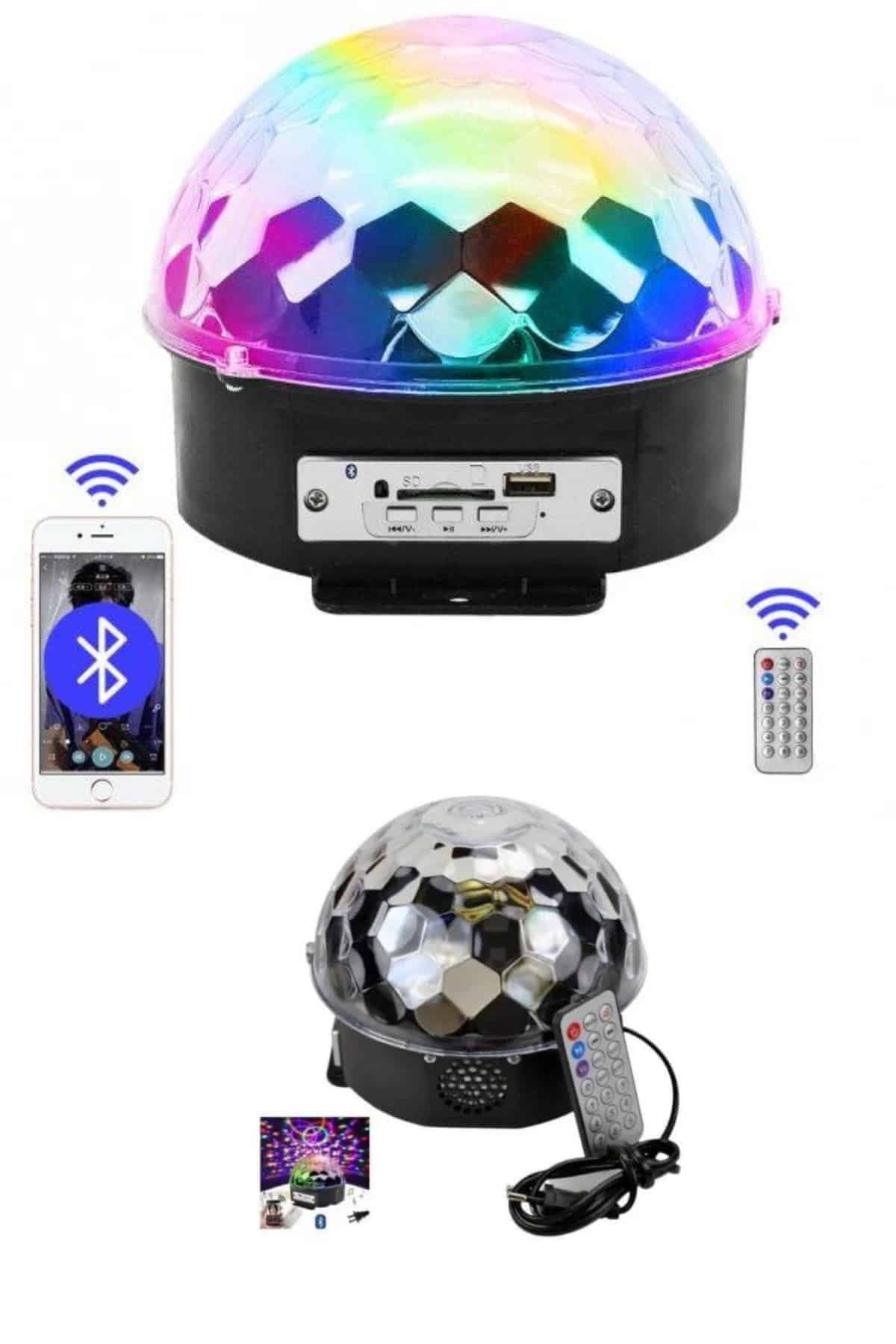 Küre Disko Topu Müzik Çalar Renkli Lazer Işıklı Bluetooth Disko Parti Işığı Kumandalı 6