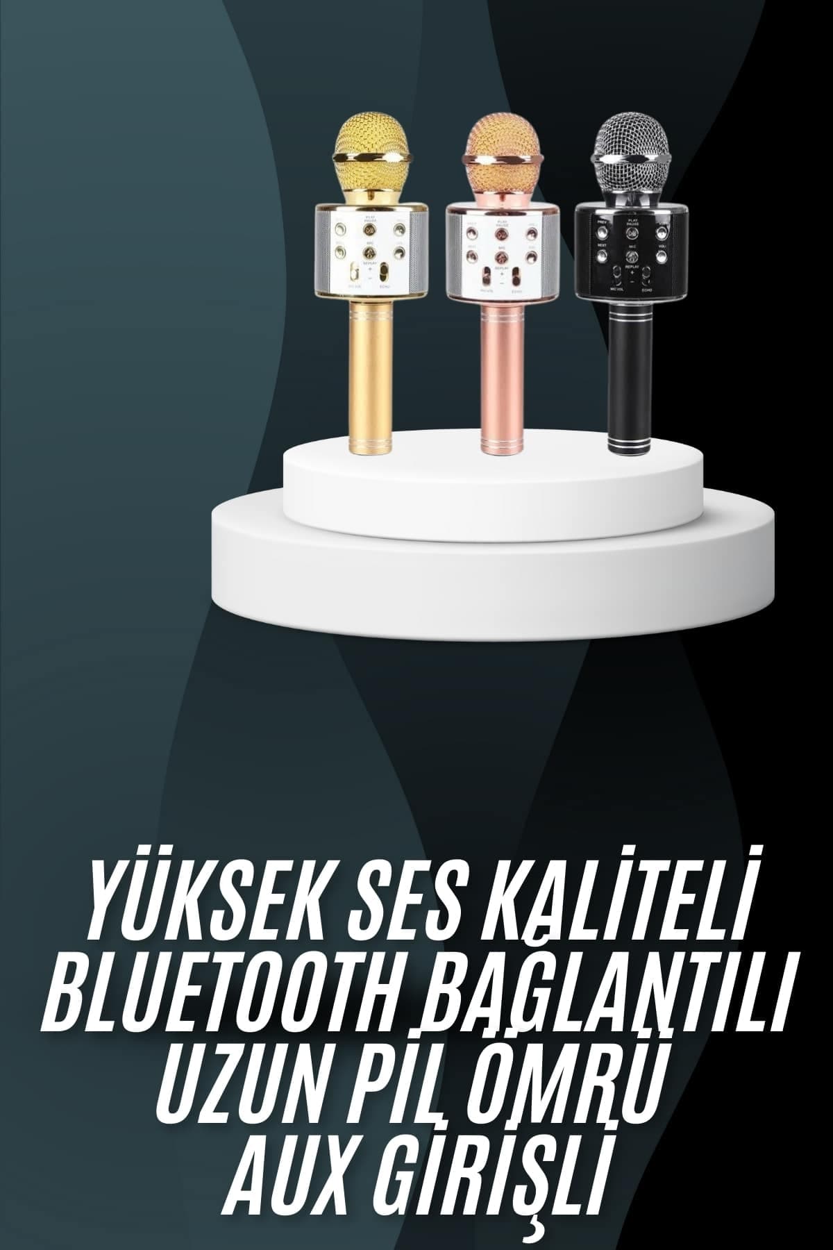Karaoke Mikrofon Bluetooth Bağlantılı Aux Girişli Uzun Pil Ömrü Yüksek Ses Kaliteli 3