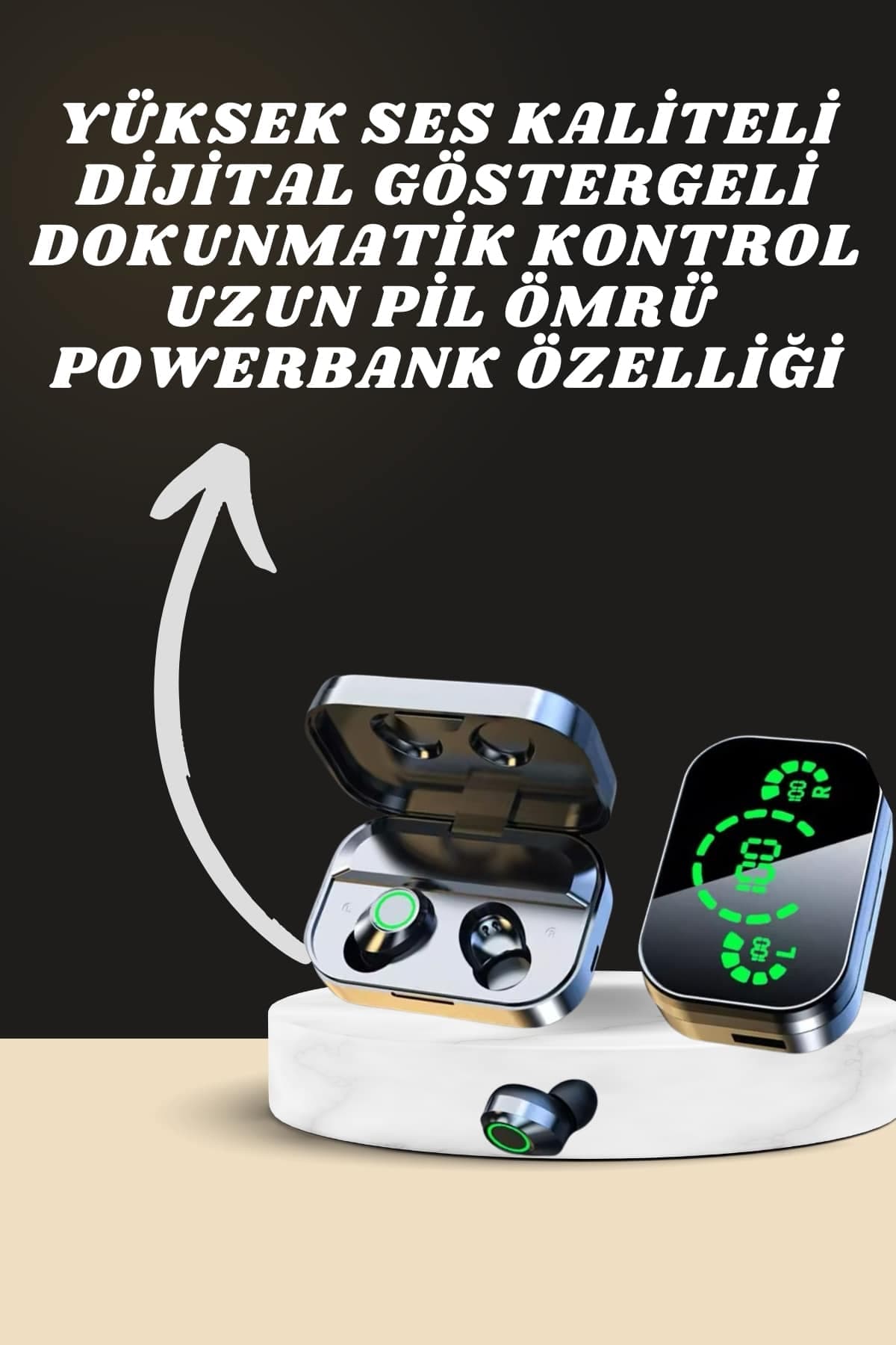7 Kordonlu Akıllı Saat Ve Aynalı Bluetooth Kulaklık Powerbank Dijital Göstergeli 3