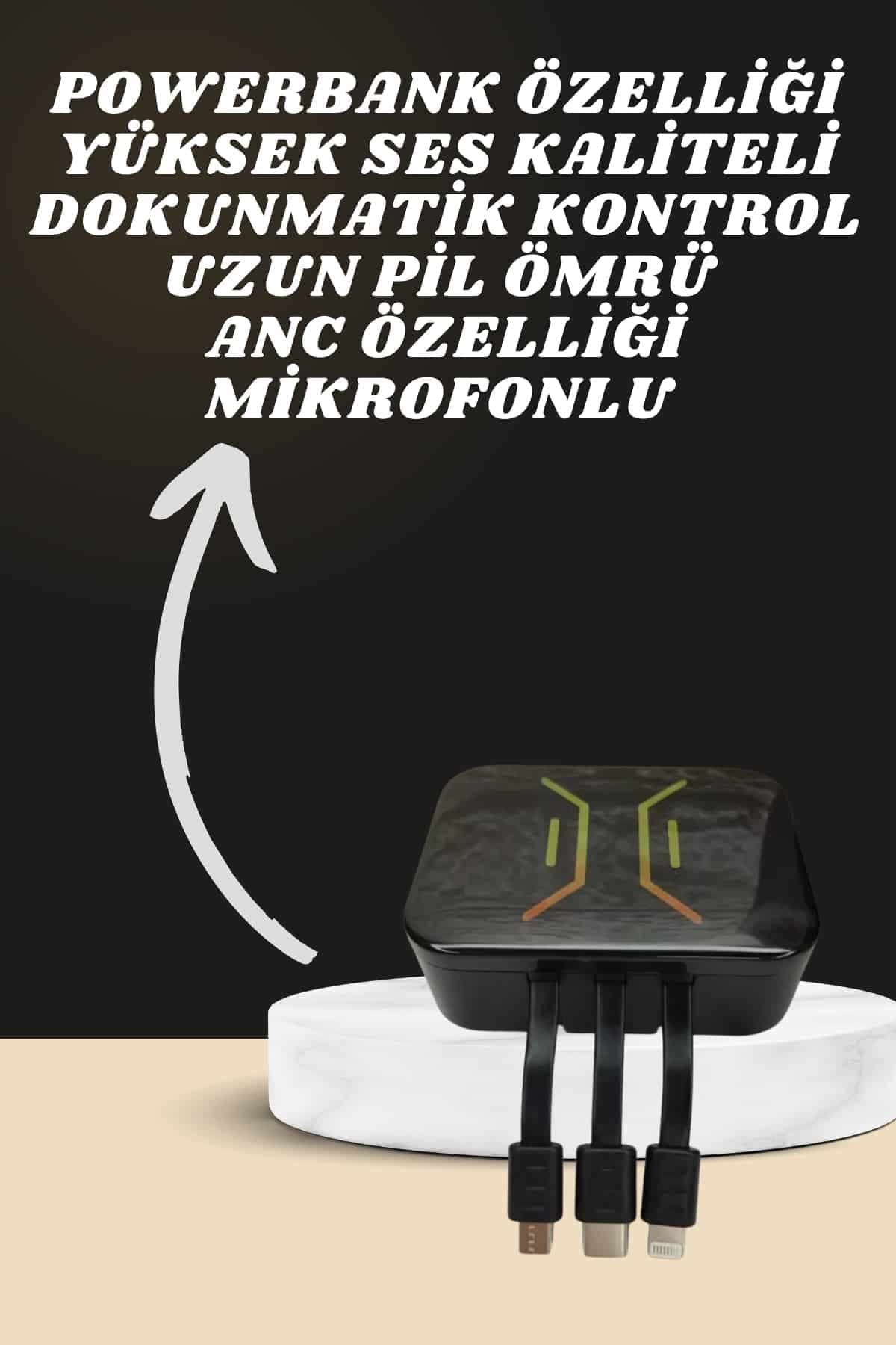 Powerbank Kulaklık ve 7 Kordonlu Akıllı Saat Çoklu Şarj Girişi Bluetooth Bağlantılı 3
