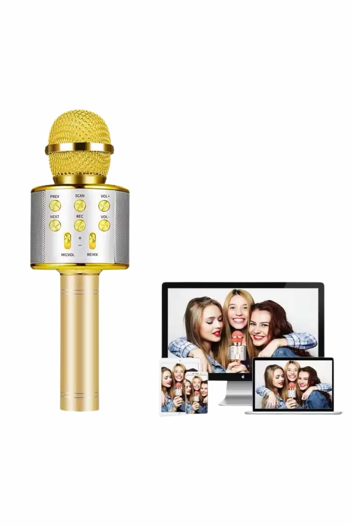Karaoke Mikrofon Bluetooth Bağlantılı Aux Girişli Uzun Pil Ömrü Yüksek Ses Kaliteli 5