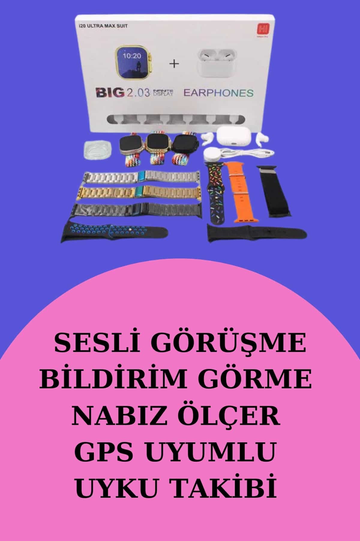 Akıllı Saat Bluetooth Kulaklık Hediyeli Bildirim Görme Sesli Görüşme Çoklu Kordon 3