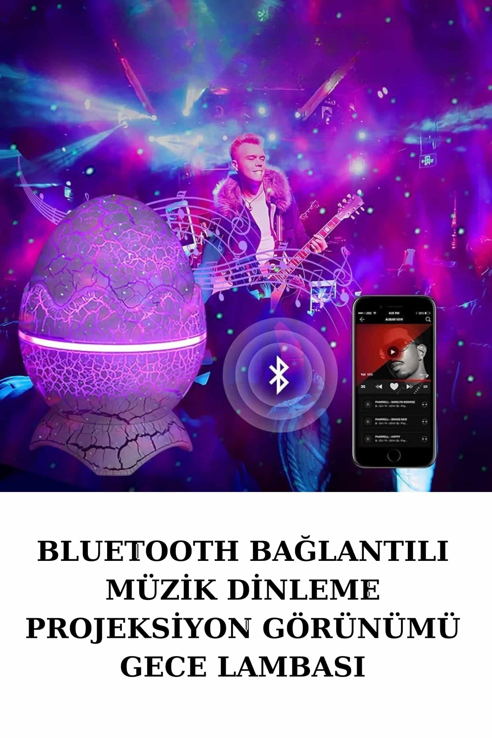 Dinozor Speaker Renk Değiştirme Projeksiyon Modu Bluetooth Hoparlör Gece Lambası 3