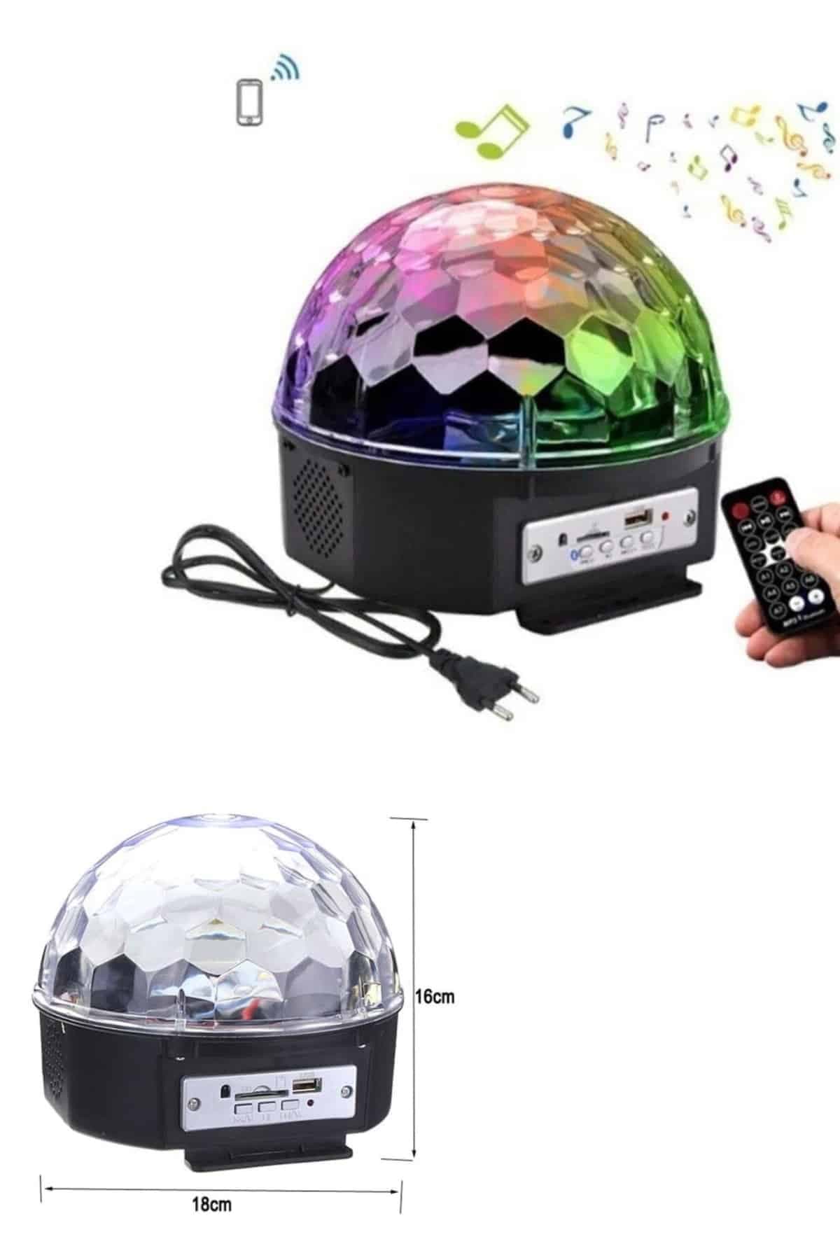 Led Işık Disko Topu Bluetooth Hoparlörlü USB Müzik Çalar Kumandalı 3