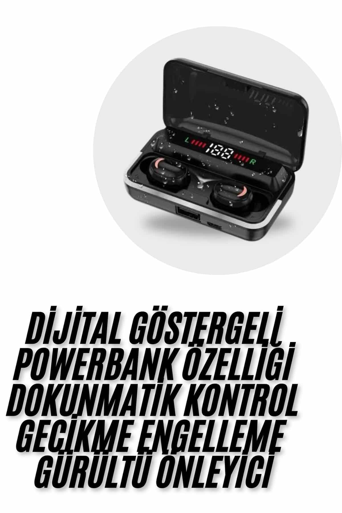 Bluetooth Kulaklık Dijital Şarj Göstergeli Powerbankli Bass Özellikli Kablosuz Kulakiçi 5.1 Mikrofonlu 3