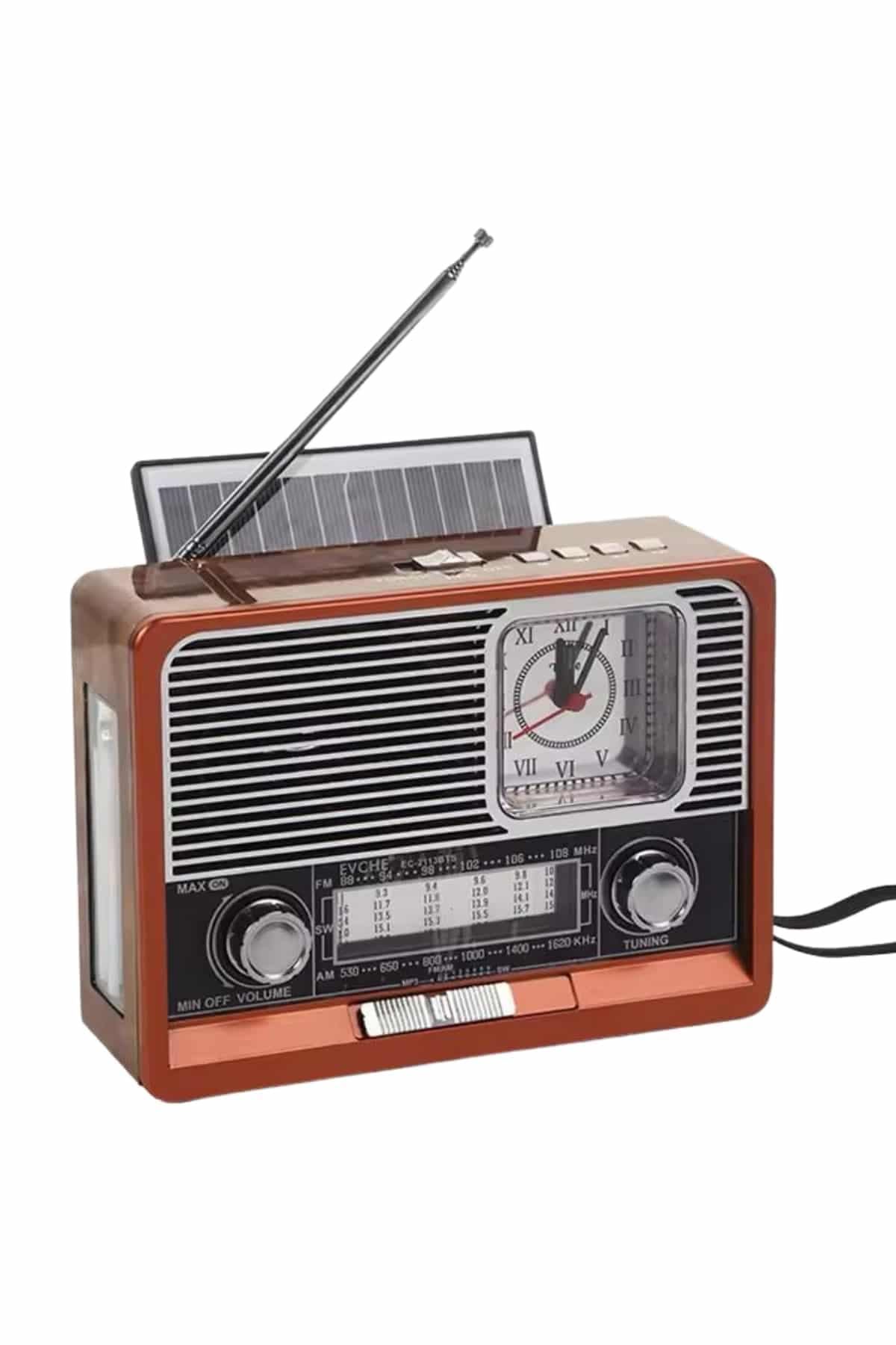 Saatli Fenerli Bluetooth Nostaljik Radyo AUX SD USB Girişli Bluetooth Hoparlör 4