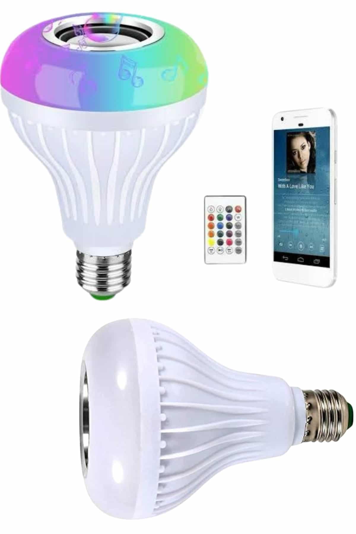 Kumandalı RGB Led Işık Bluetooth Hoparlör Ses Lambası Renkli Ampul 4