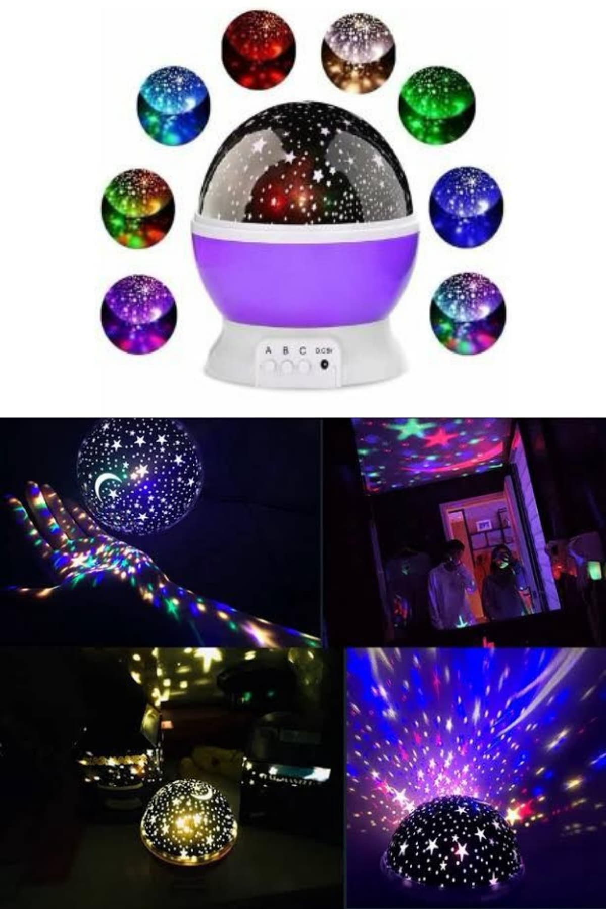 Renkli Yıldızlı Gökyüzü Projeksiyon Gece Lambası Pilli ve USB Kablolu 4