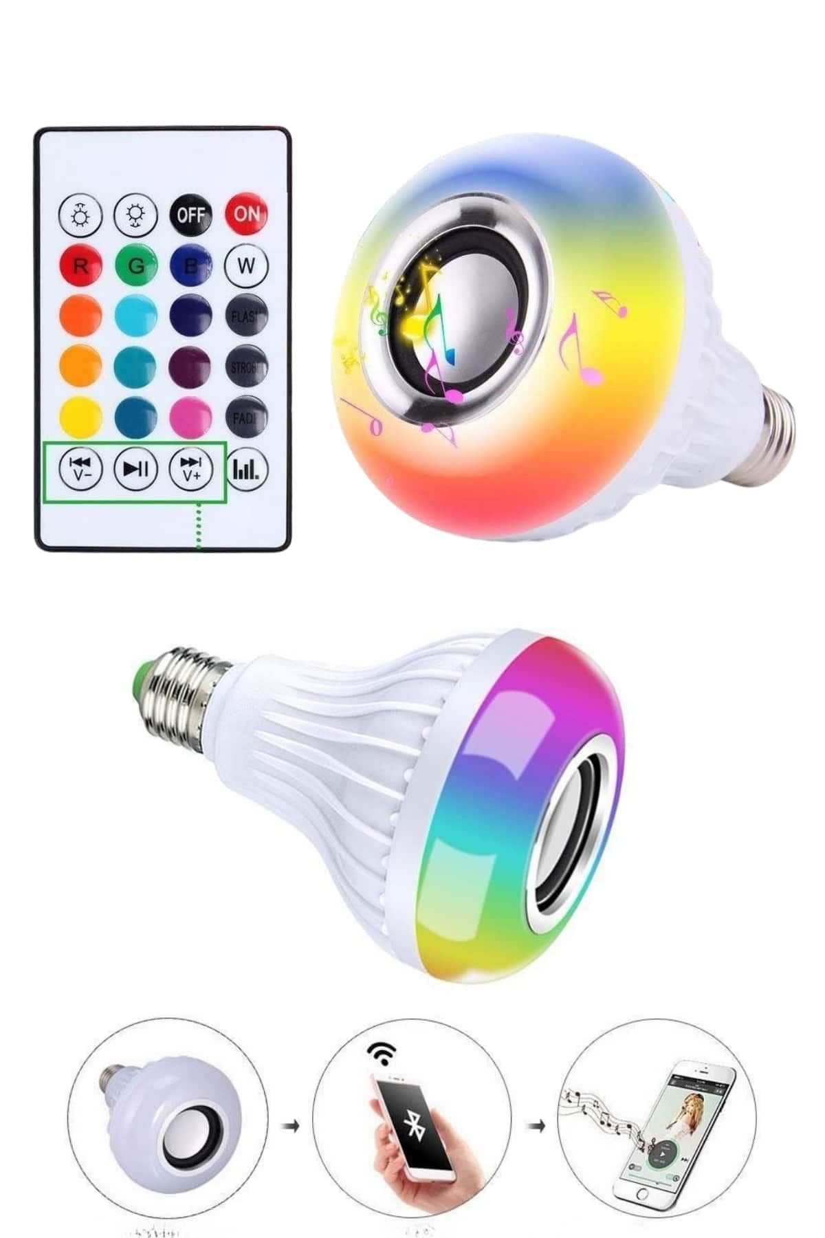 Kumandalı RGB Led Işık Bluetooth Hoparlör Ses Lambası Renkli Ampul 5