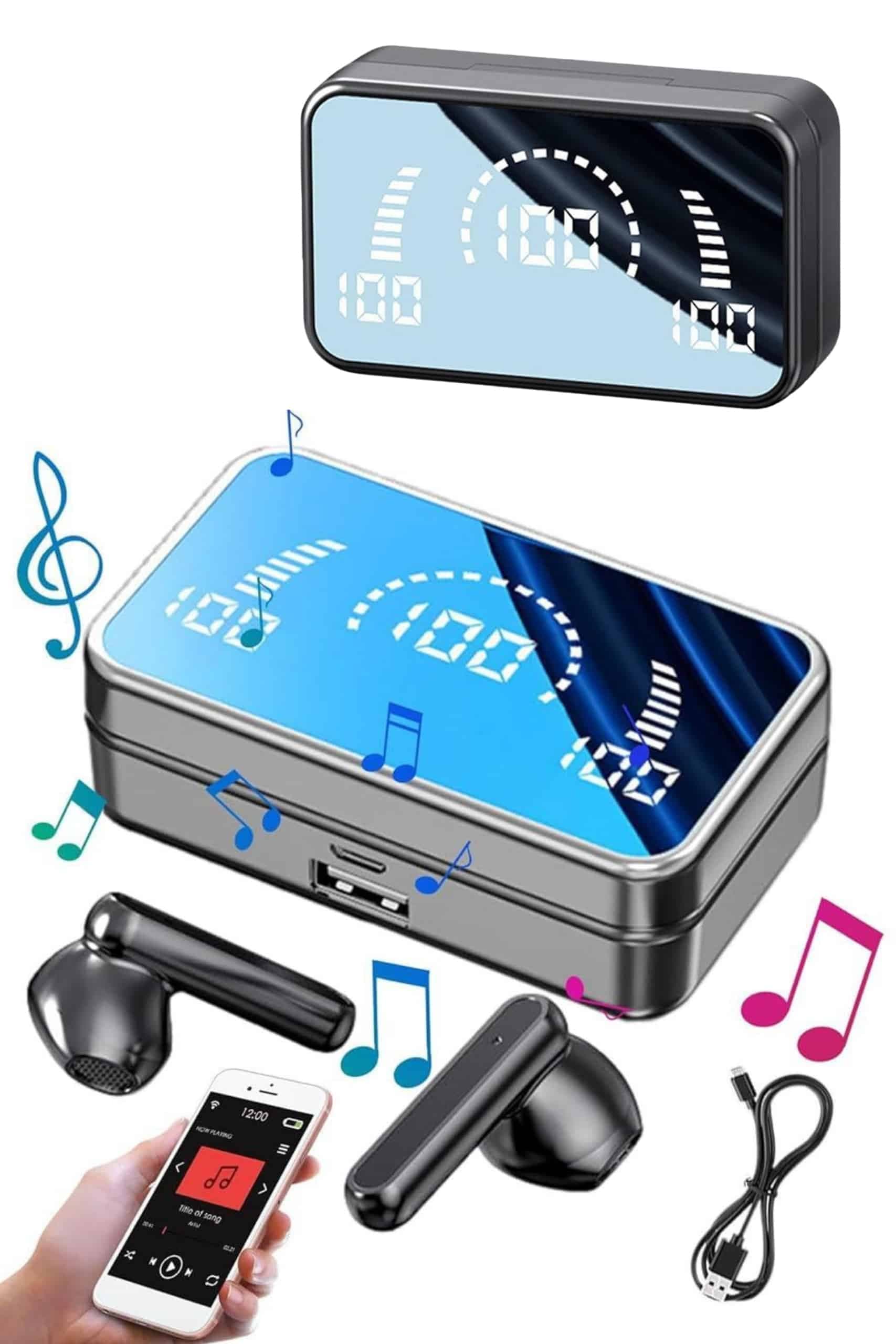 Yeni Nesil Kablosuz Kulaklık Aynalı Powerbank Özellikli Bluetooth Bağlantılı Dijital Göstergeli 3