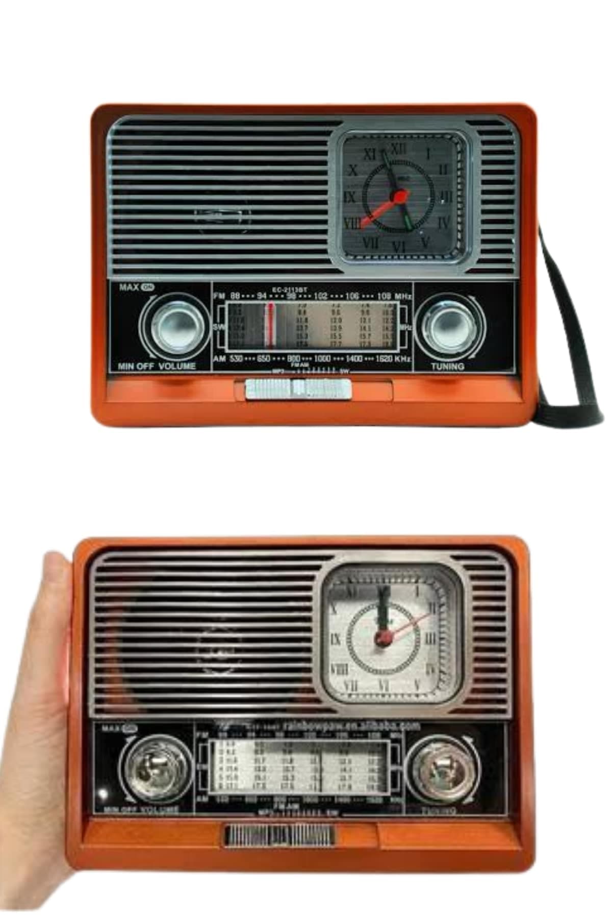 Saatli Fenerli Bluetooth Nostaljik Radyo AUX SD USB Girişli Bluetooth Hoparlör 6